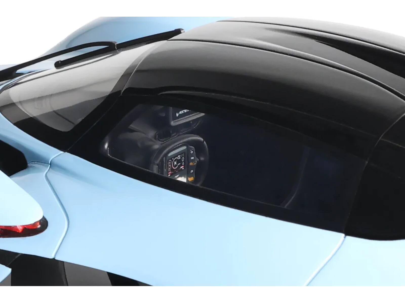Angle. GT Spirit - 2023 Aston Martin Valkyrie Light Blue with Black Top 1/18 Model Car by GT Spirit - Light Blue with Black.