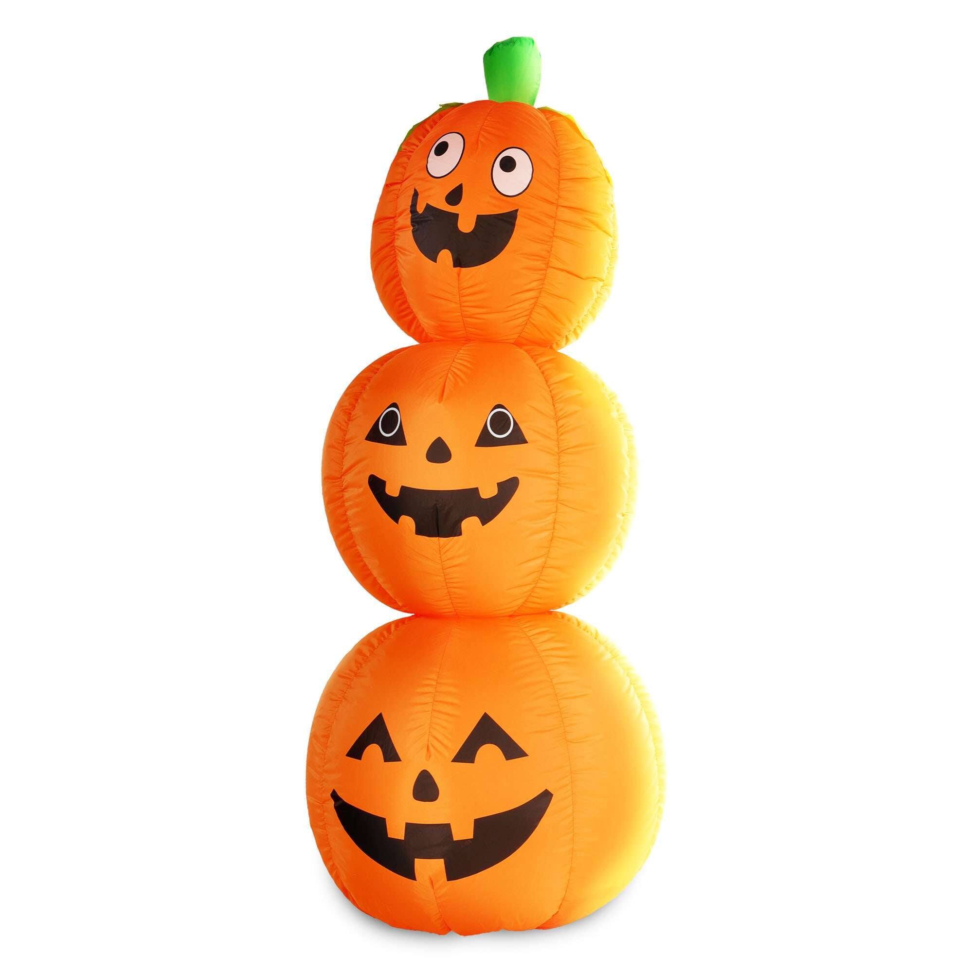 Front. G128 - 4 ft Stacked Pumpkin Halloween Inflatable with LED Lights, Fast Inflate, Weather-Resistant - Orange.