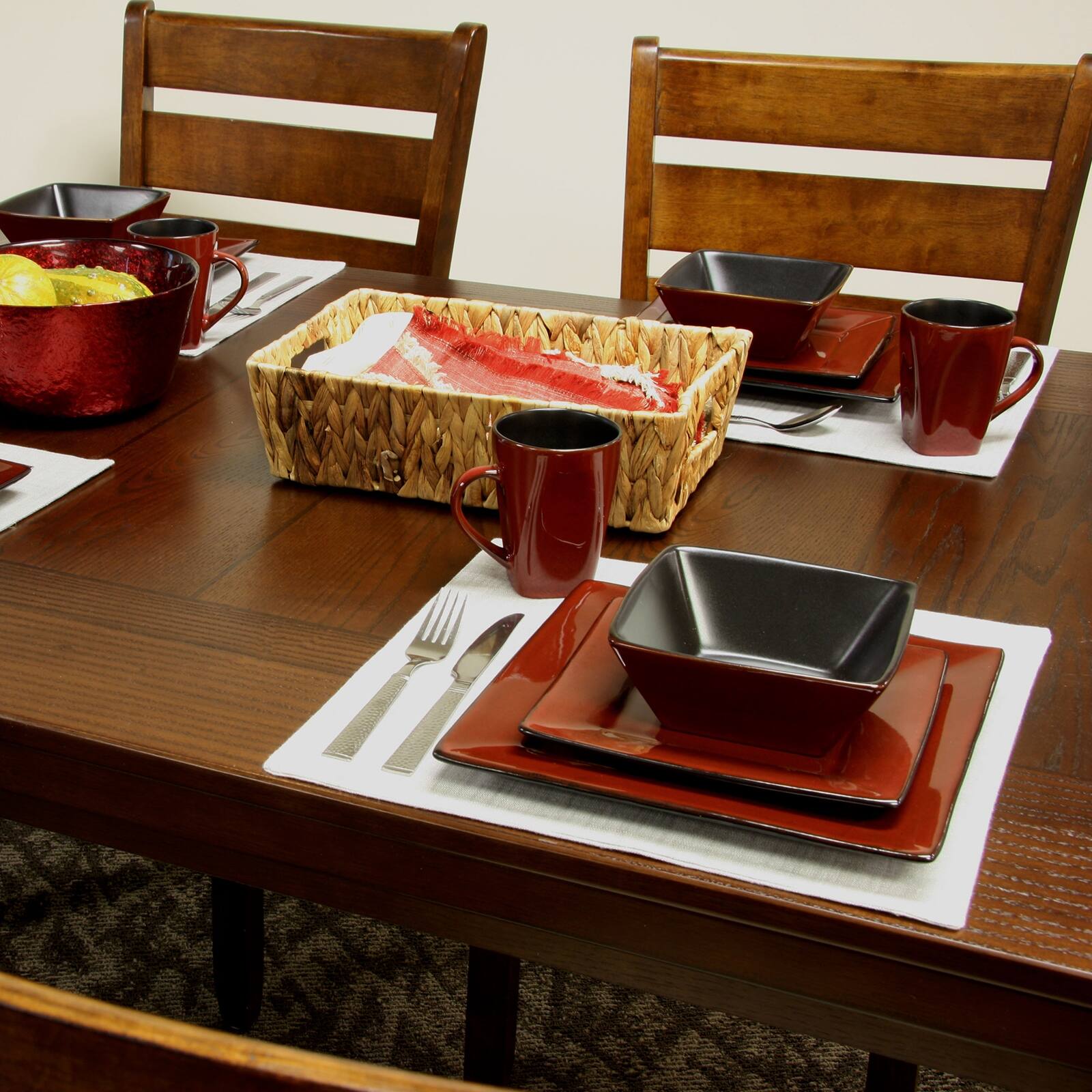 Alt View 8. Gibson - Gibson Elite Kiesling 16 Piece Hard Square Dinnerware Set in Red - Red.