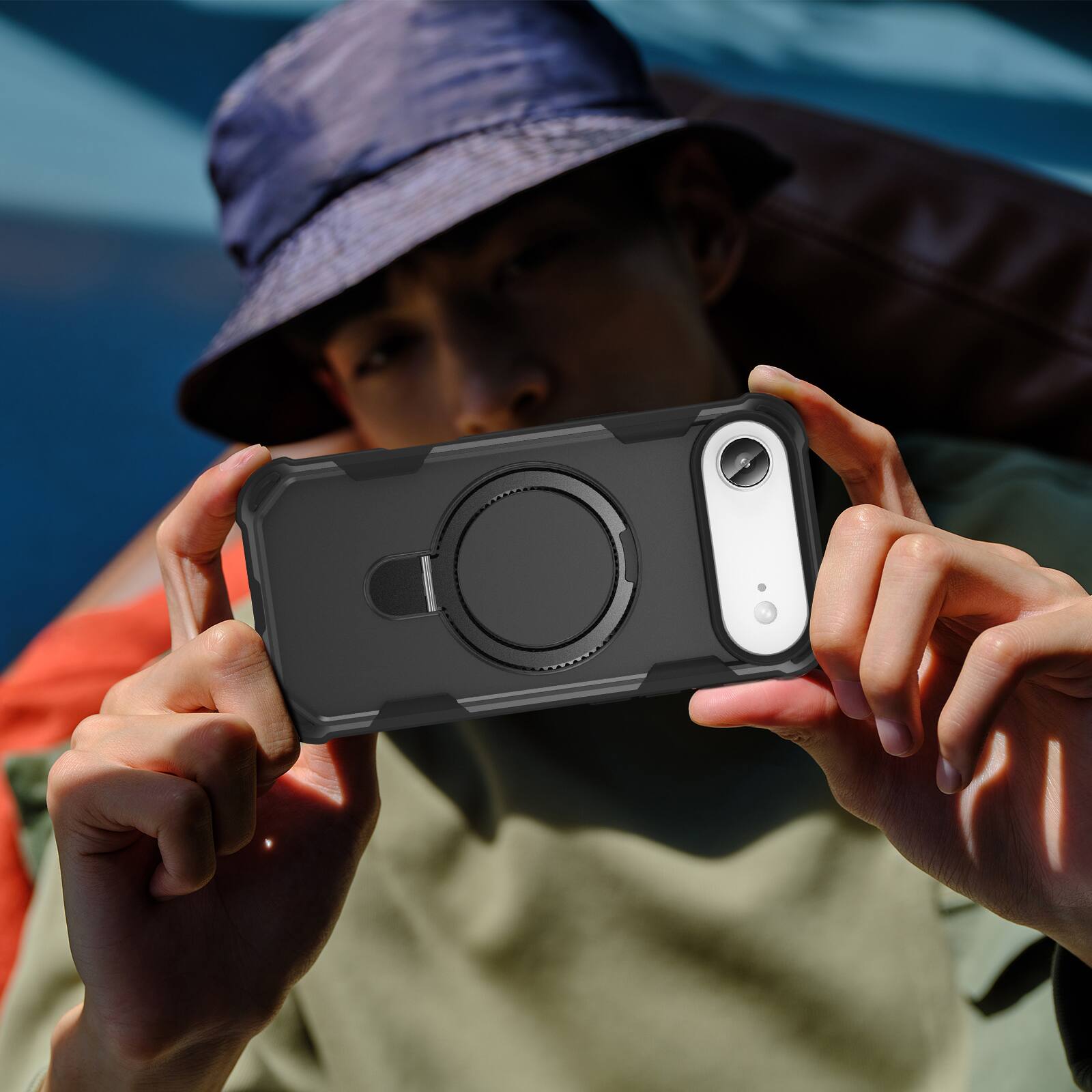 Alt View 3. Dteck - Rugged Matte Phone Case for Apple iPhone Air with Hidden Metal Stand,Slim Shockproof Cover Compatible with Mag Safe - Black.