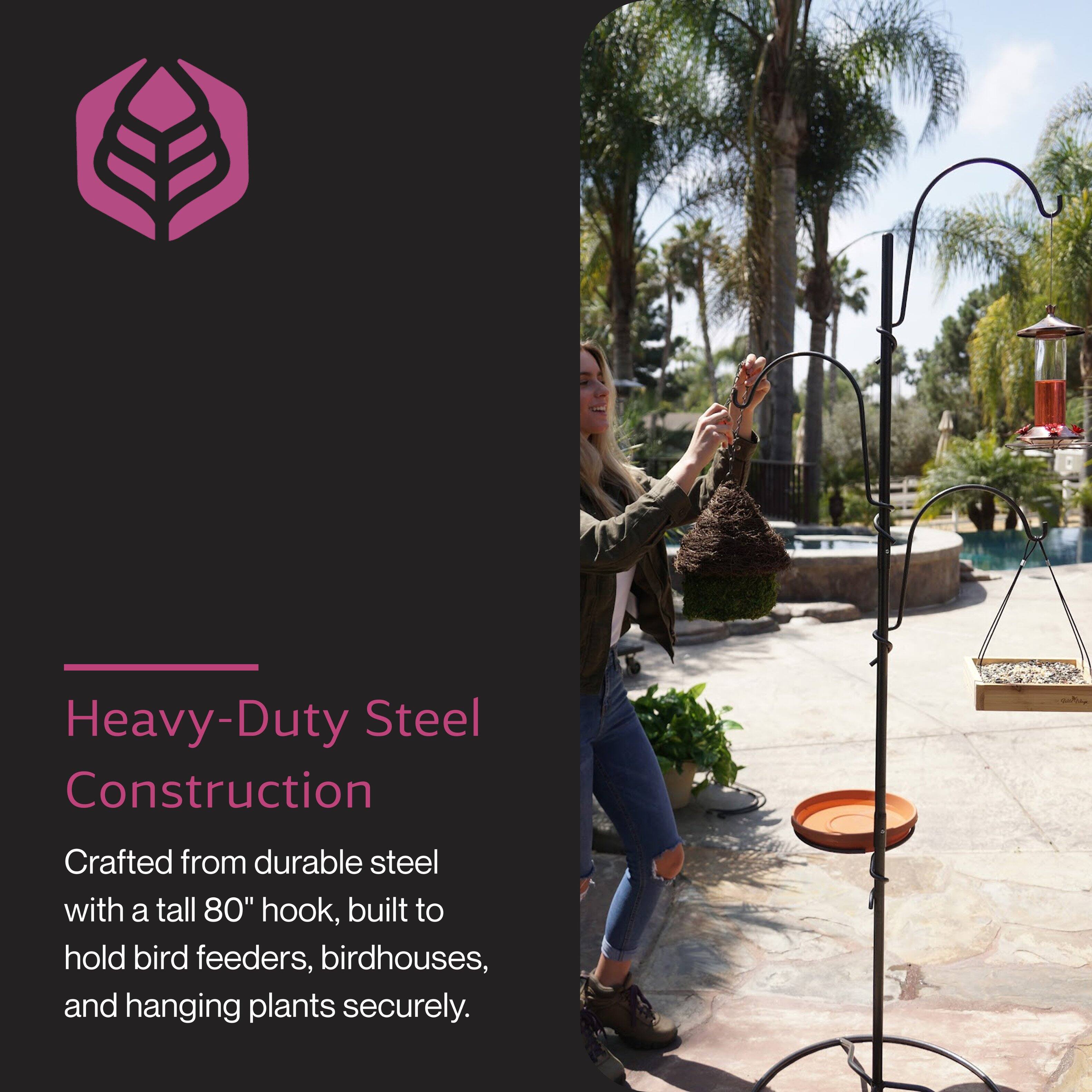Heavy-Duty Steel Construction  
Crafted from durable steel with a tall 80" hook, built to hold bird feeders, birdhouses, and hanging plants securely.