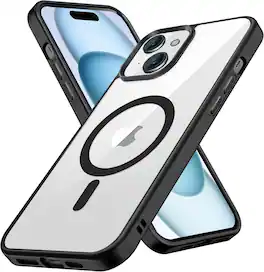 Entronix - Magnetic Case for iPhone 15 - Clear Back with Soft Matte Frame - Black