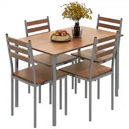 Homcom - Modern Dining Table Set for 4, 5-Piece Kitchen Table Set, Rectangular Dining Table and 4 Chairs for Small Space - Brown