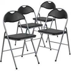 Front. Emma + Oliver - 4 Pack Vinyl Metal Folding Chair with Carrying Handle - Black.