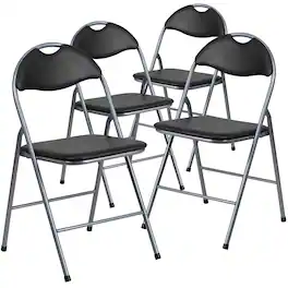 Emma + Oliver - 4 Pack Vinyl Metal Folding Chair with Carrying Handle - Black