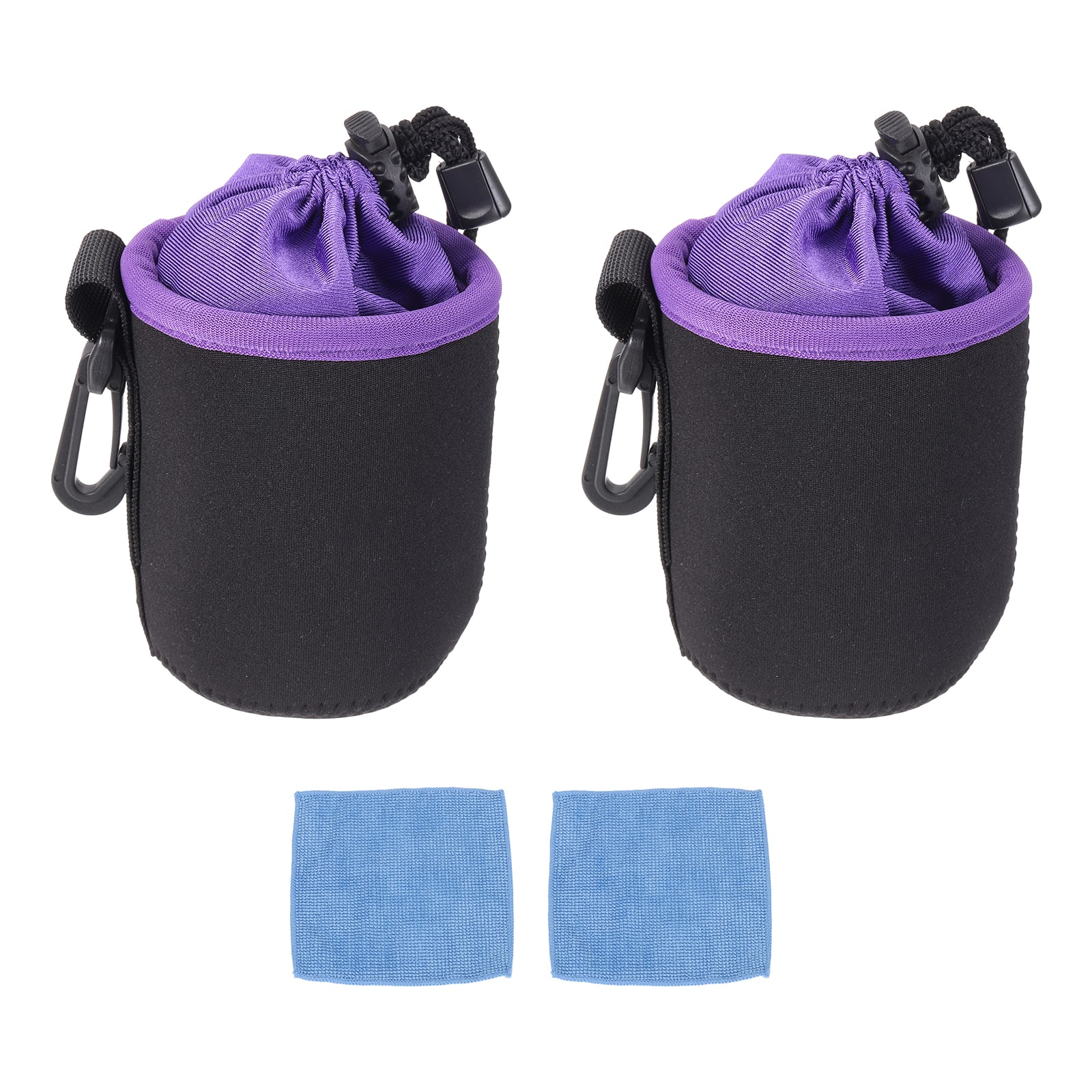 Unique Bargains - 2pcs Drawstring Lens Pouch, 3"x4" Orange Interior Plush Neoprene Case for DSLR Photography Gear - Black