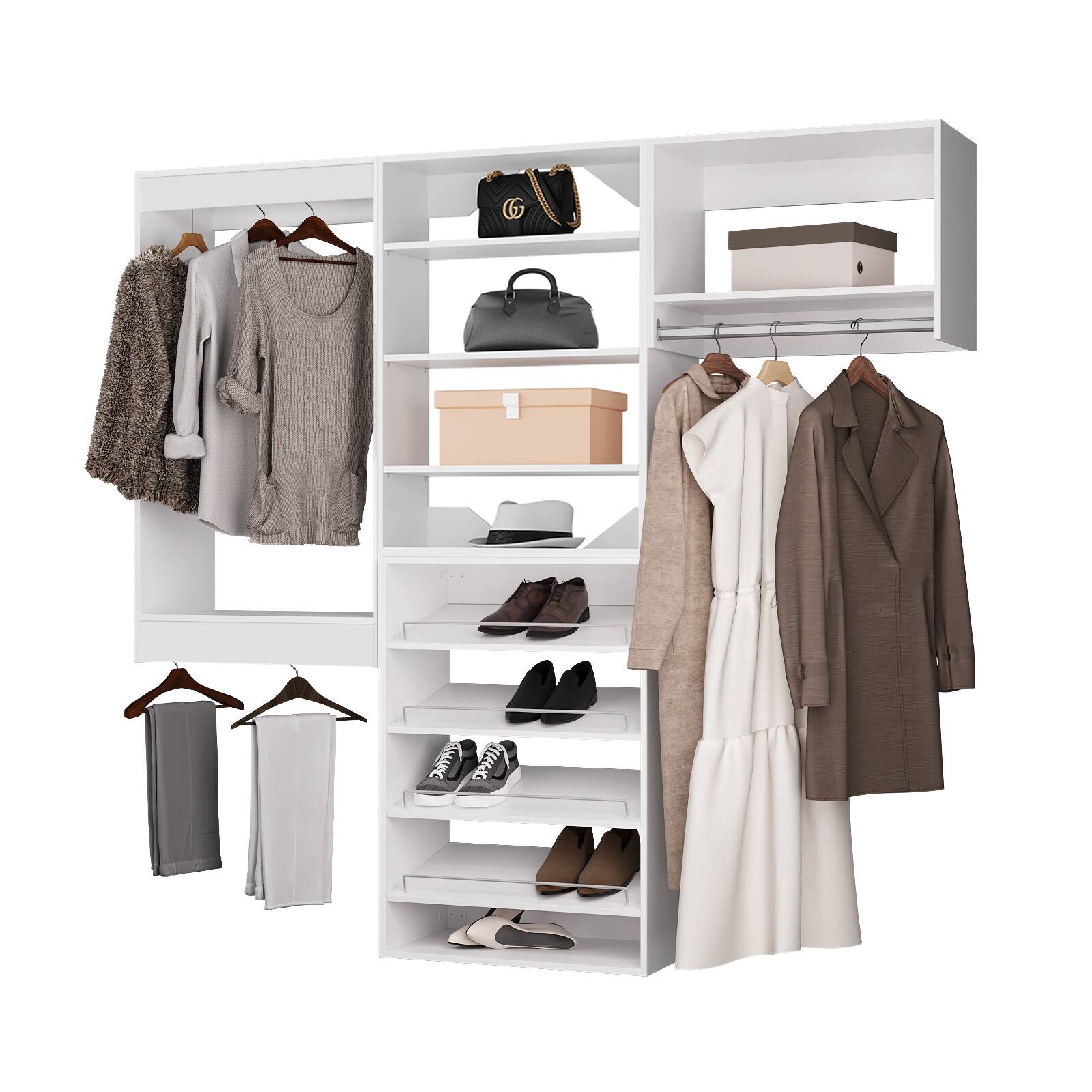 LOVMOR - 66 in White Modular Closet System Unit-Customizable Wall Mounted Walk-In Closets for Bedroom or Walk-in Closet - White