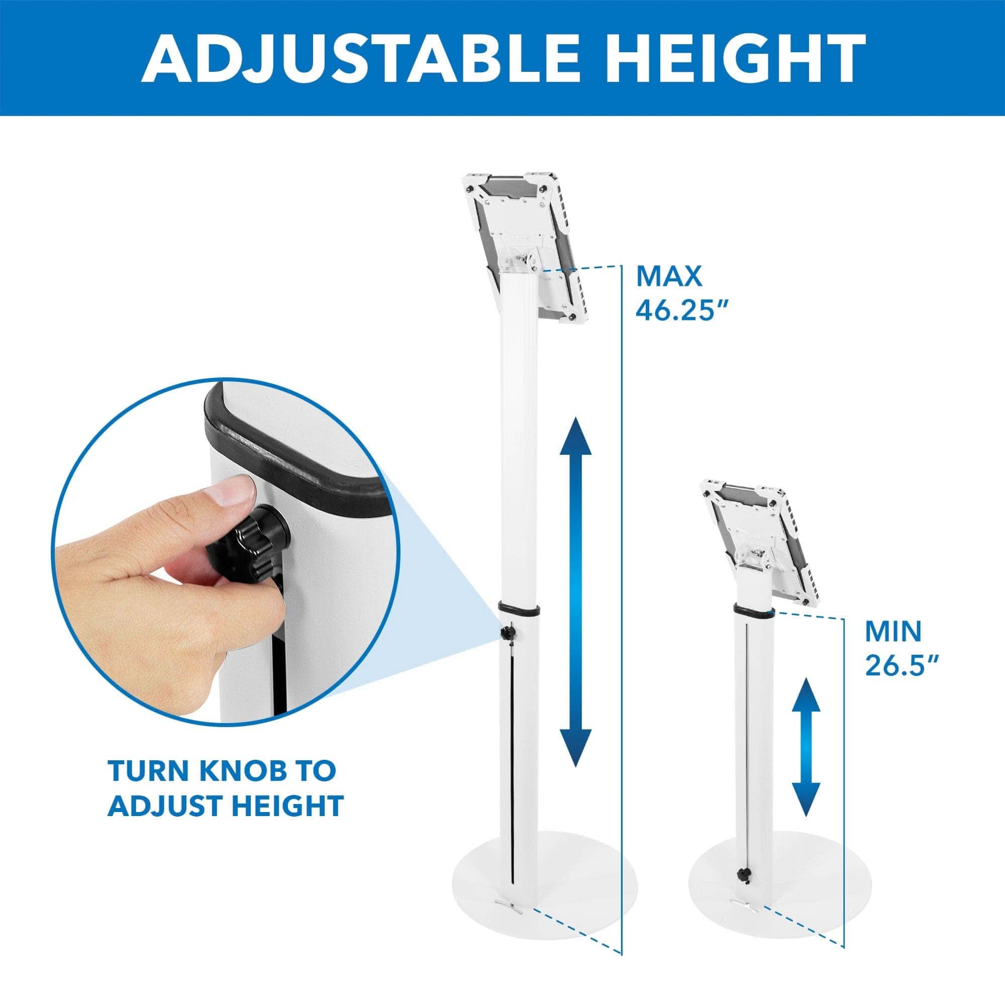ADJUSTABLE HEIGHT  
MAX 46.25"  
MIN 26.5"  
TURN KNOB TO ADJUST HEIGHT