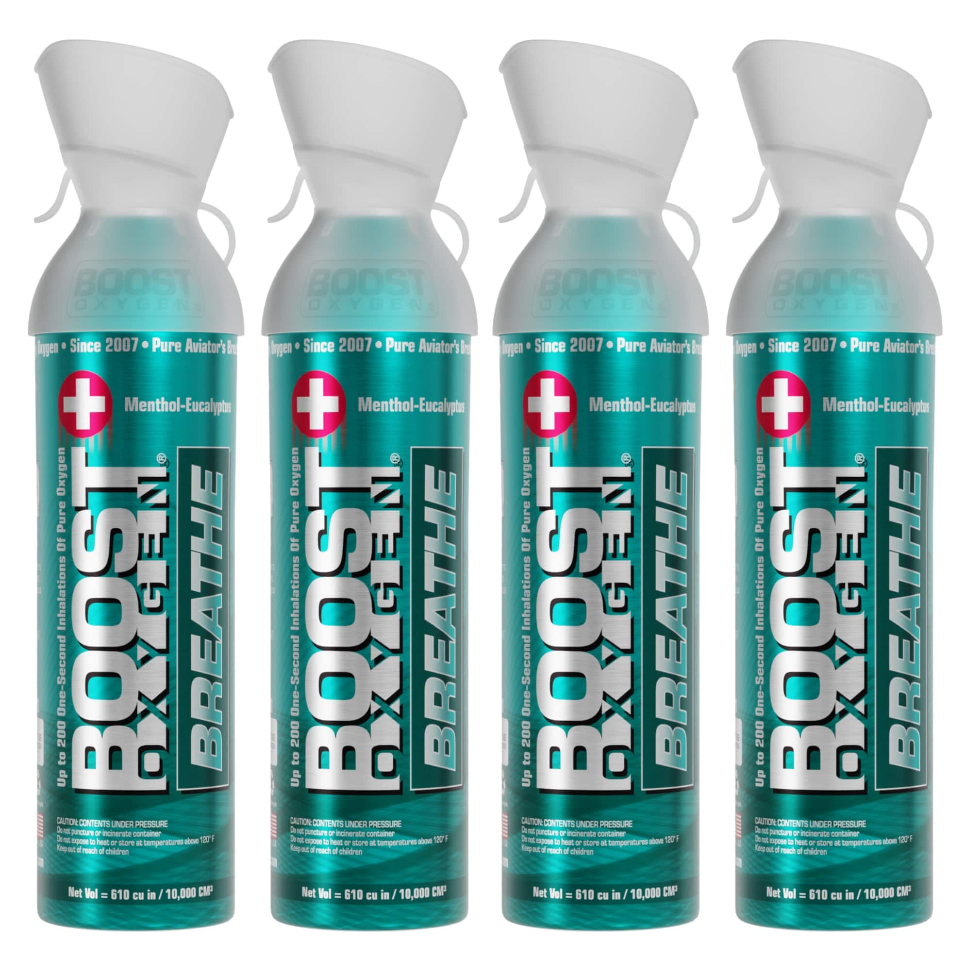 Boost Oxygen - Natural Portable 10 Liter Pure Oxygen Canister, Menthol (4 Pack) - Green