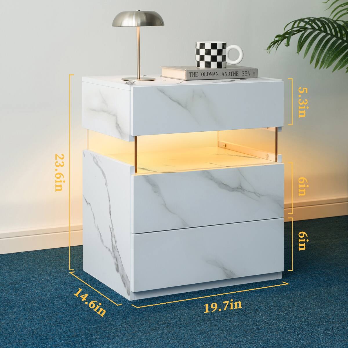 Loheer 3 Drawer LED Nightstand, Modern Bedroom Bedside Table with RGB ...