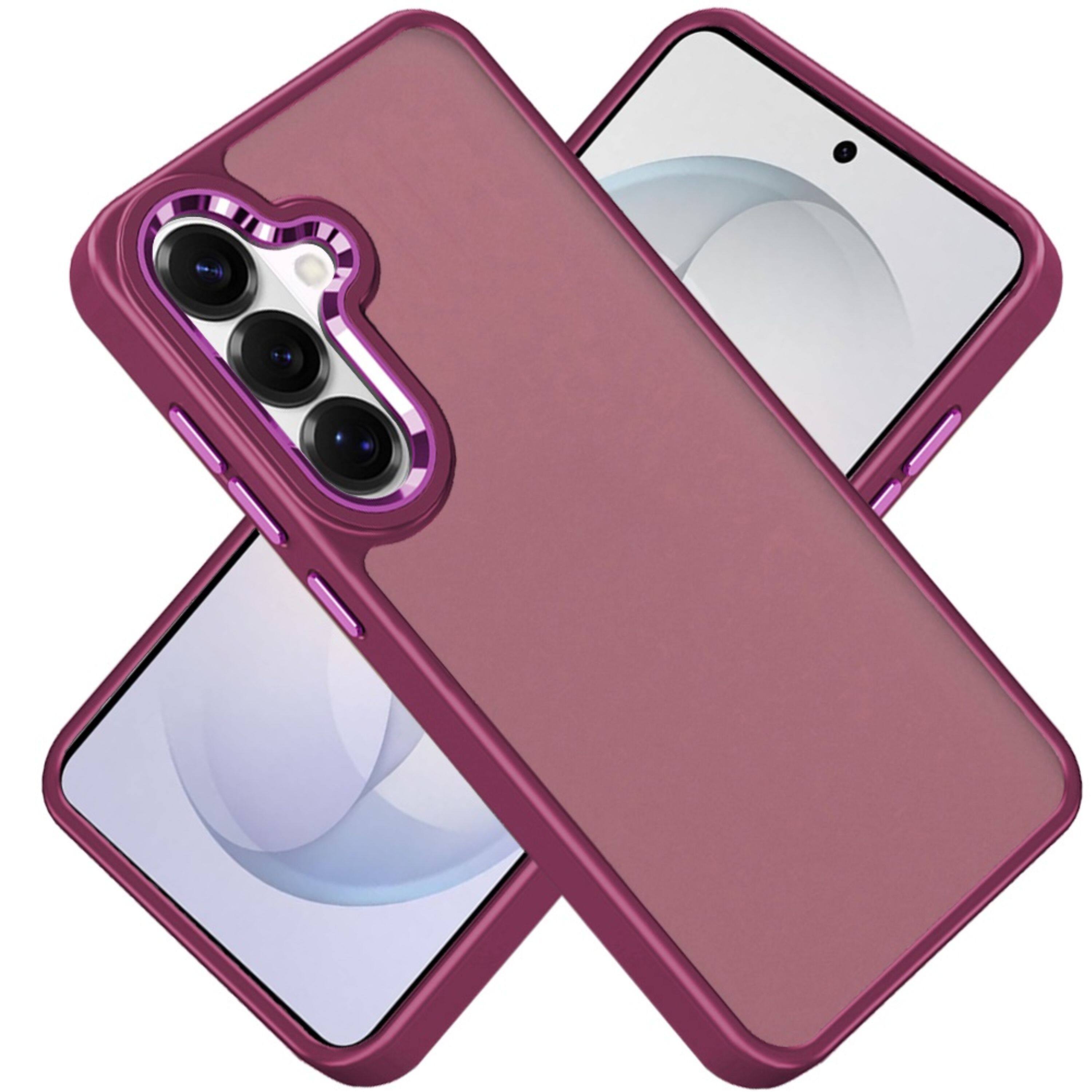 Angle. Kitcheniva - Soft Acrylic Hybrid Case With Metal Buttons Plus Tempered Glass For Samsung S26 FE Burgundy - Burgundy.