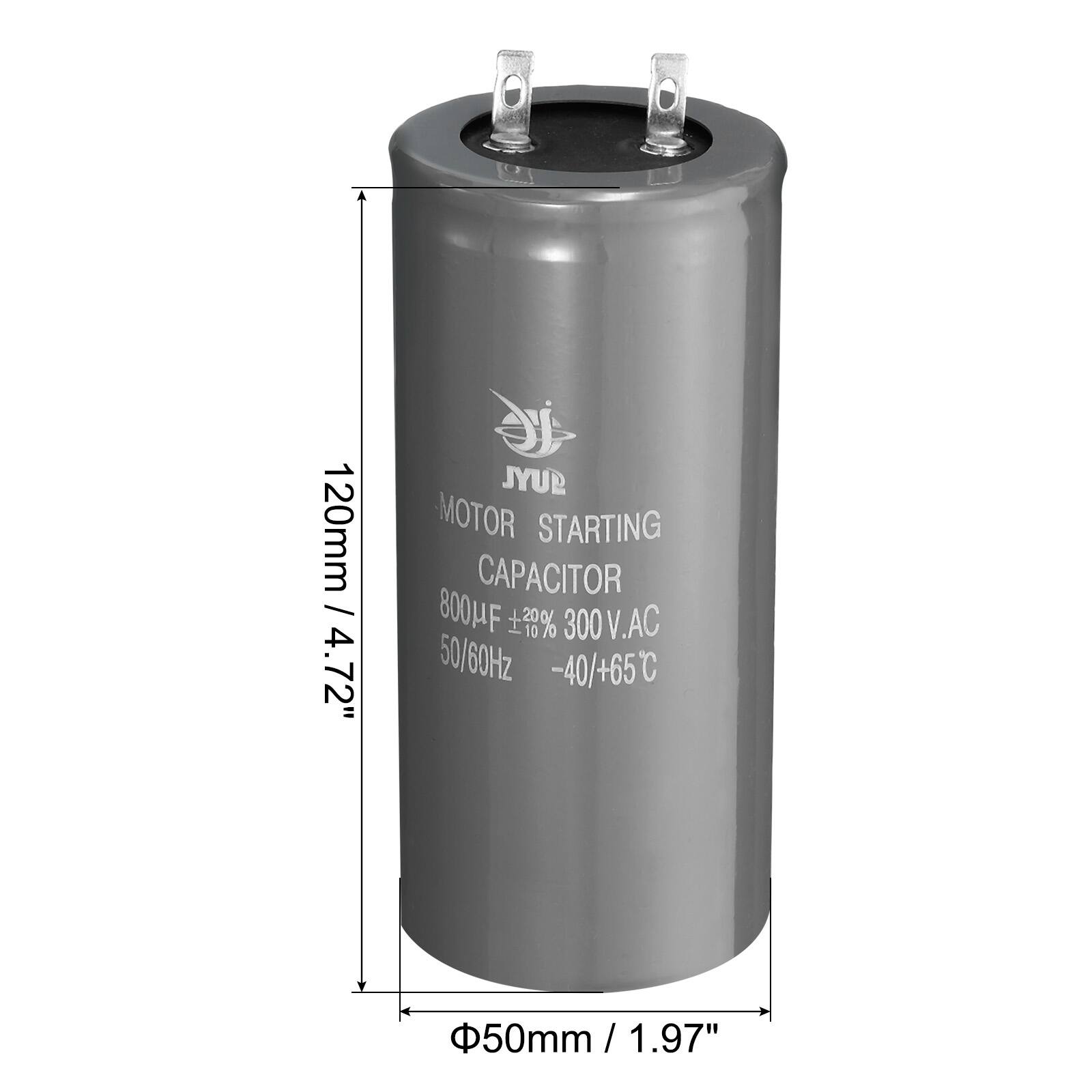 120mm / 4.72"  
gUYL MOTOR STARTING CAPACITOR 800UF 8% 300 300V.AC 50/60Hz -40/+65C  
50mm / 1.97"