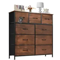Bestier - 9 Drawer 39.37 in.W Fabric Storage Tower Dresser Wooden Top for Kid Room, Closet, Entryway, Nursery - Brown - Front_Zoom