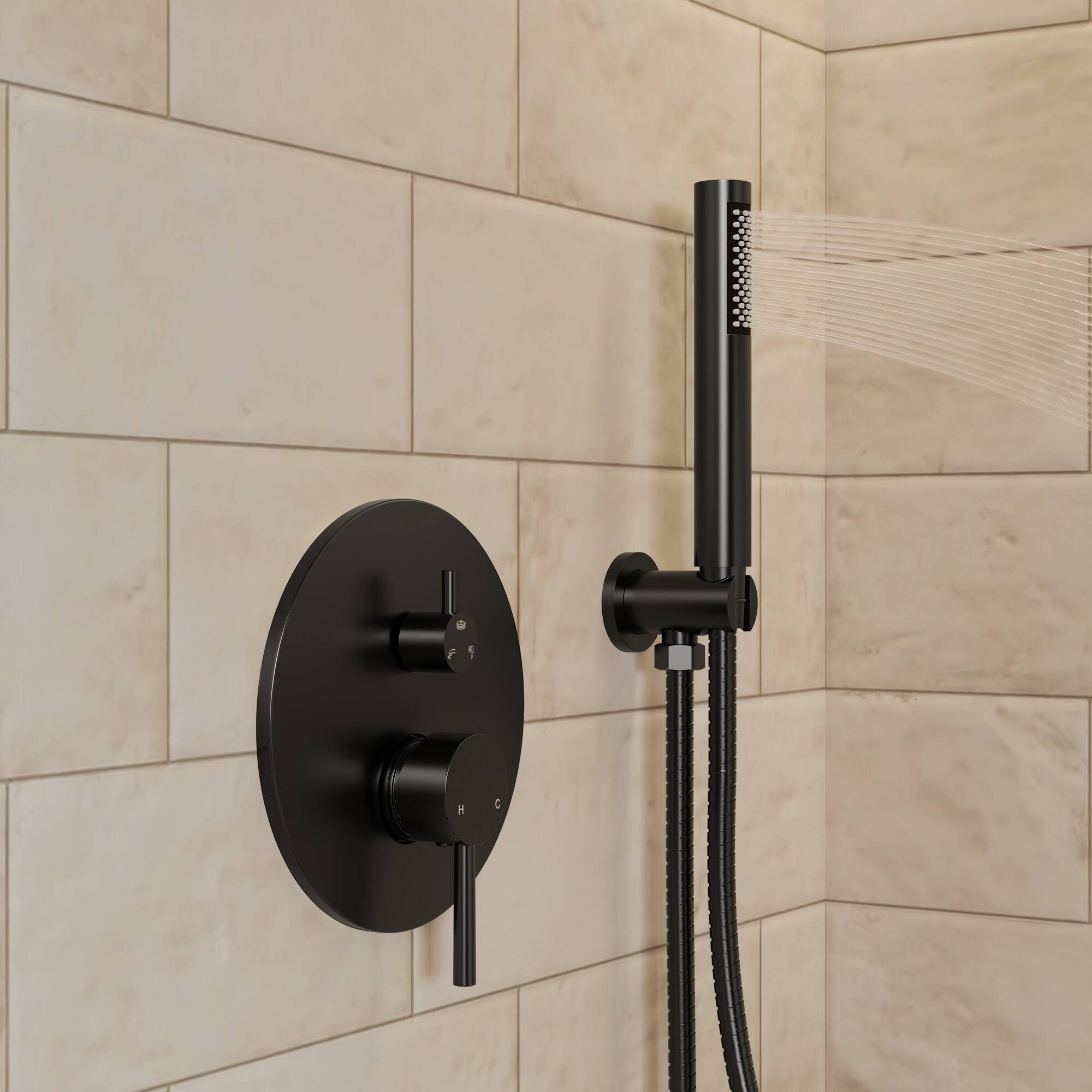 Alt View 8. GRANDJOY - 3‑in‑1 Shower Faucet System with 10" Rainfall Shower Head, Handheld Sprayer, and Tub Spout for Modern Bathroom - Matte Black.