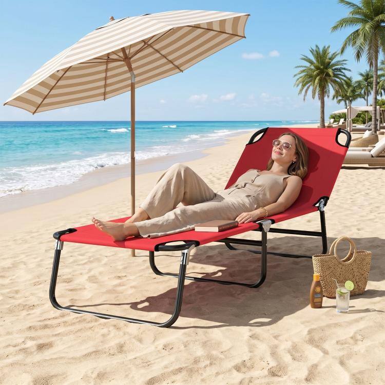 Alt View 9. PULUZ - Folding Chaise Lounge Pool Chairs, Outdoor Sun Tanning Chairs with 5-Level Reclining Back, Steel Frame for Beach, Yard - Red.