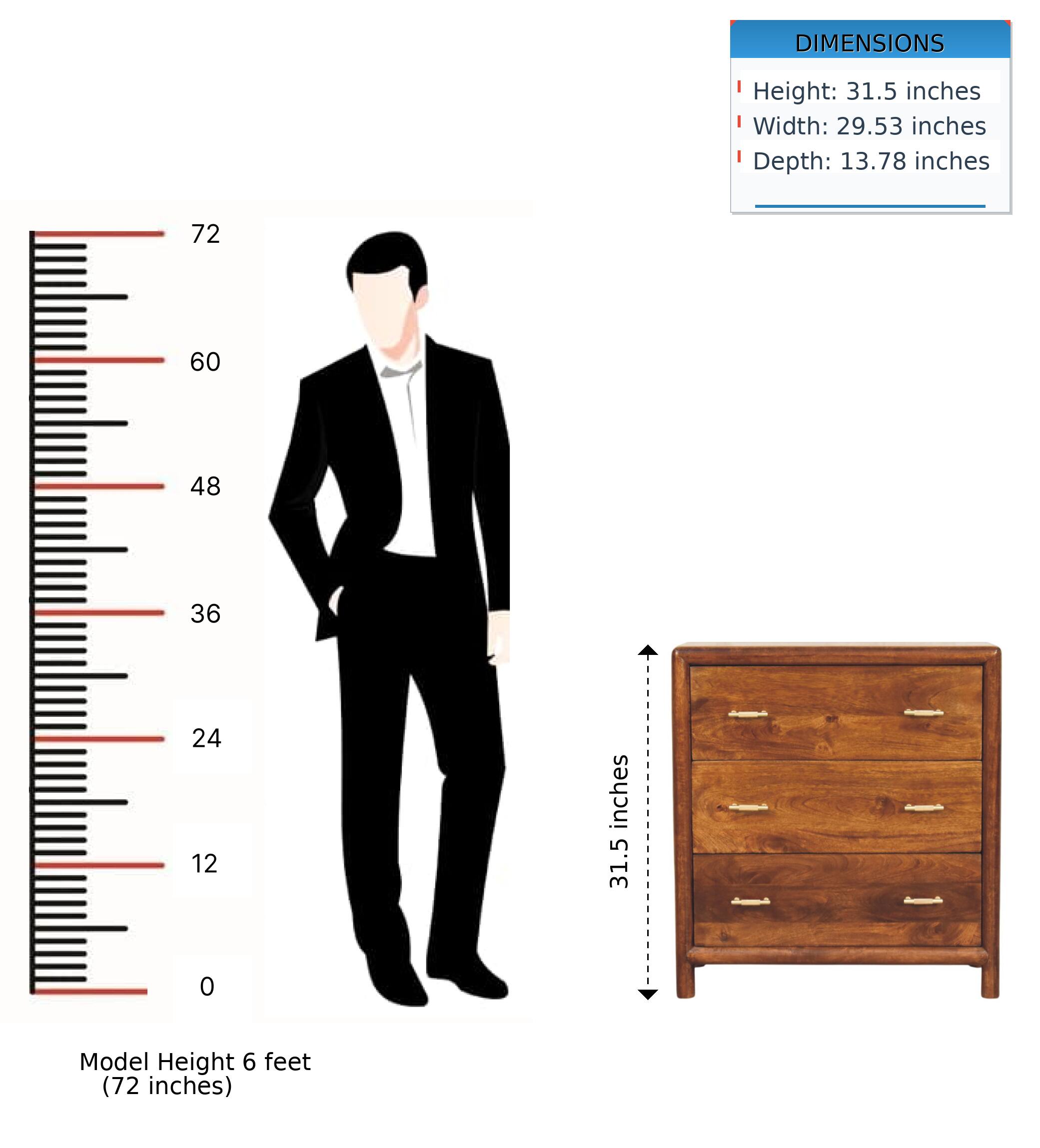 DIMENSIONS  
Height: 31.5 inches  
Width: 29.53 inches  
Depth: 13.78 inches  

Model Height 6 feet (72 inches)