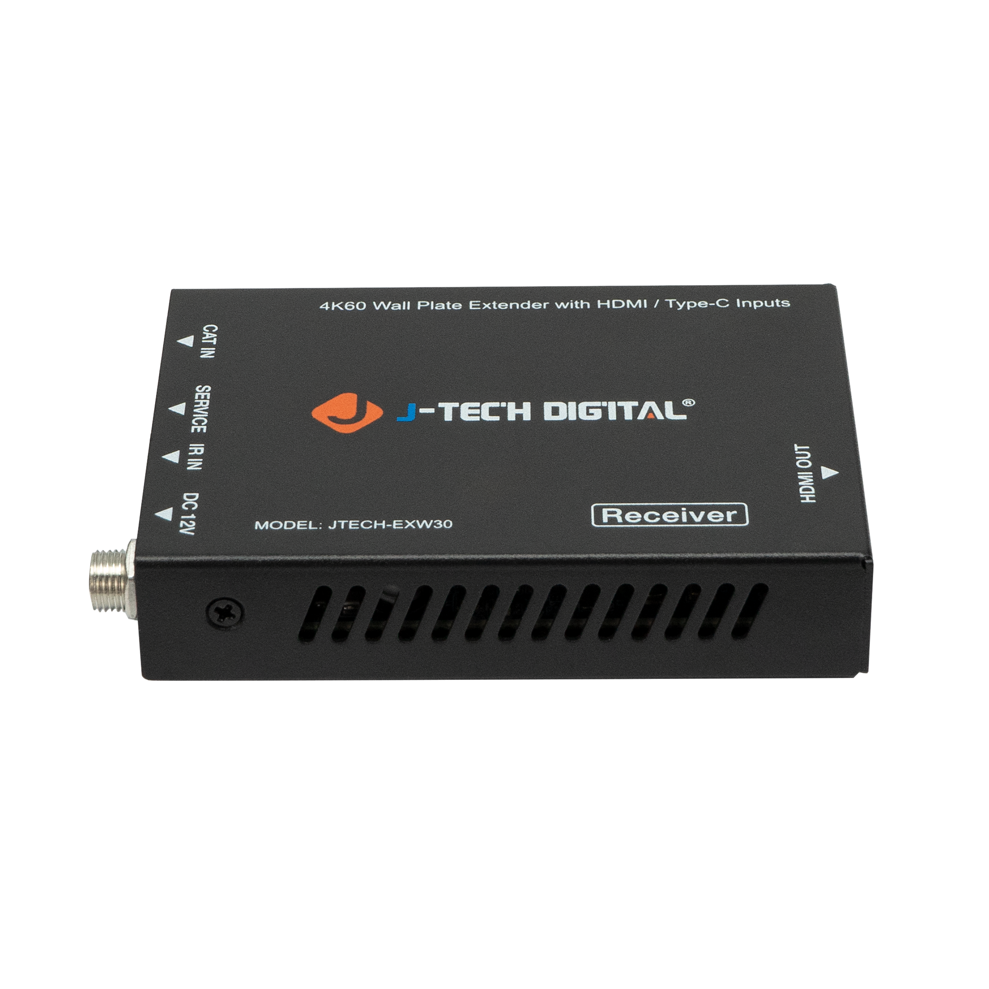CAT IN SERVICE RIN DC 12V 4K60 Wall Plate Extender with HDMI / Type-C Inputs J-TECH DIGITAL OUT V HDMI Receiver MODEL: JTECH-EXW30