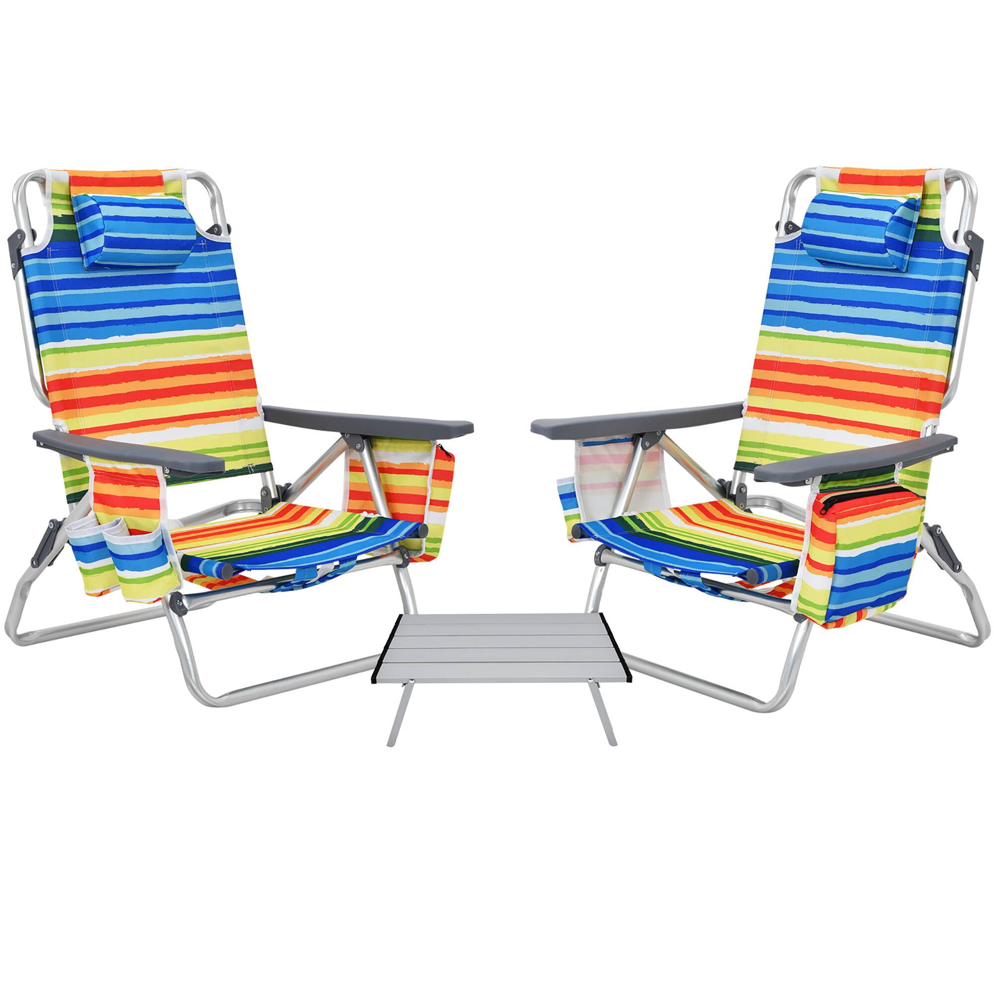 Costway - 2-Pack Folding Backpack Beach Chair Table Set 5-Position Outdoor Reclining Chair - Multicolor price history on PriceWatchPro