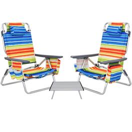 Costway - 2-Pack Folding Backpack Beach Chair Table Set 5-Position Outdoor Reclining Chair - Multicolor