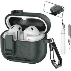 Front. Dteck - Case for Samsung Galaxy Buds 3/3 Pro/3 FE with Phone Holder & Keychain,Leather Texture Earbuds Cover for Man Women - Armygreen.