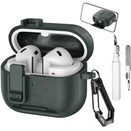 Dteck - Case for Samsung Galaxy Buds 3/3 Pro/3 FE with Phone Holder & Keychain,Leather Texture Earbuds Cover for Man Women - Armygreen