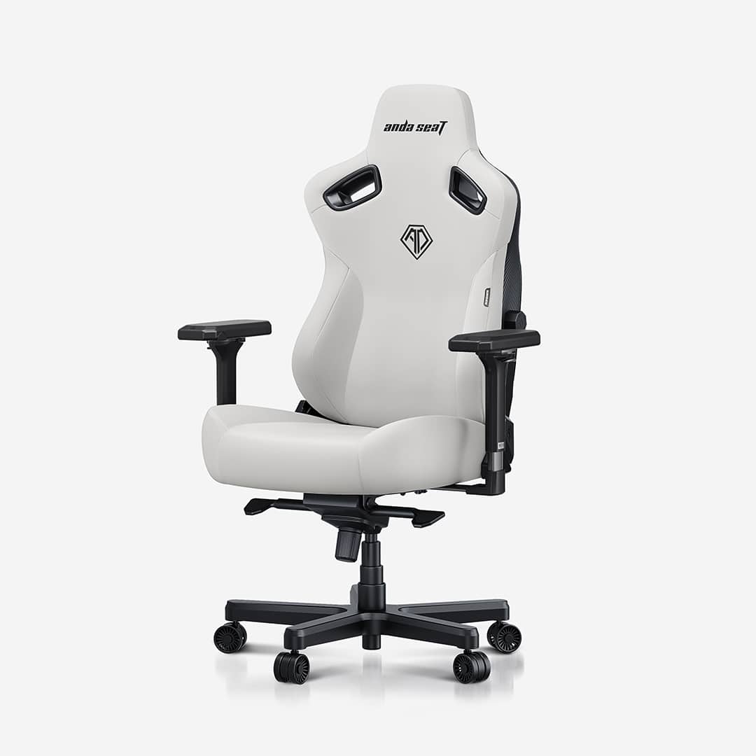 AndaSeat - Kaiser 3 Ergonomic Computer Gaming Chair with PVC Leather, Lumbar Support, Magnetic Headrest & 4D Armrests - XL Size - Cloudy White