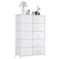 Bestier - 10 Drawer 31.4 in.W Fabric Storage Tower Dresser Wooden Top for Kid Room, Closet, Entryway, Nursery - White - Front_Zoom