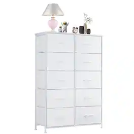 Bestier - 10 Drawer 31.4 in.W Fabric Storage Tower Dresser Wooden Top for Kid Room, Closet, Entryway, Nursery - White