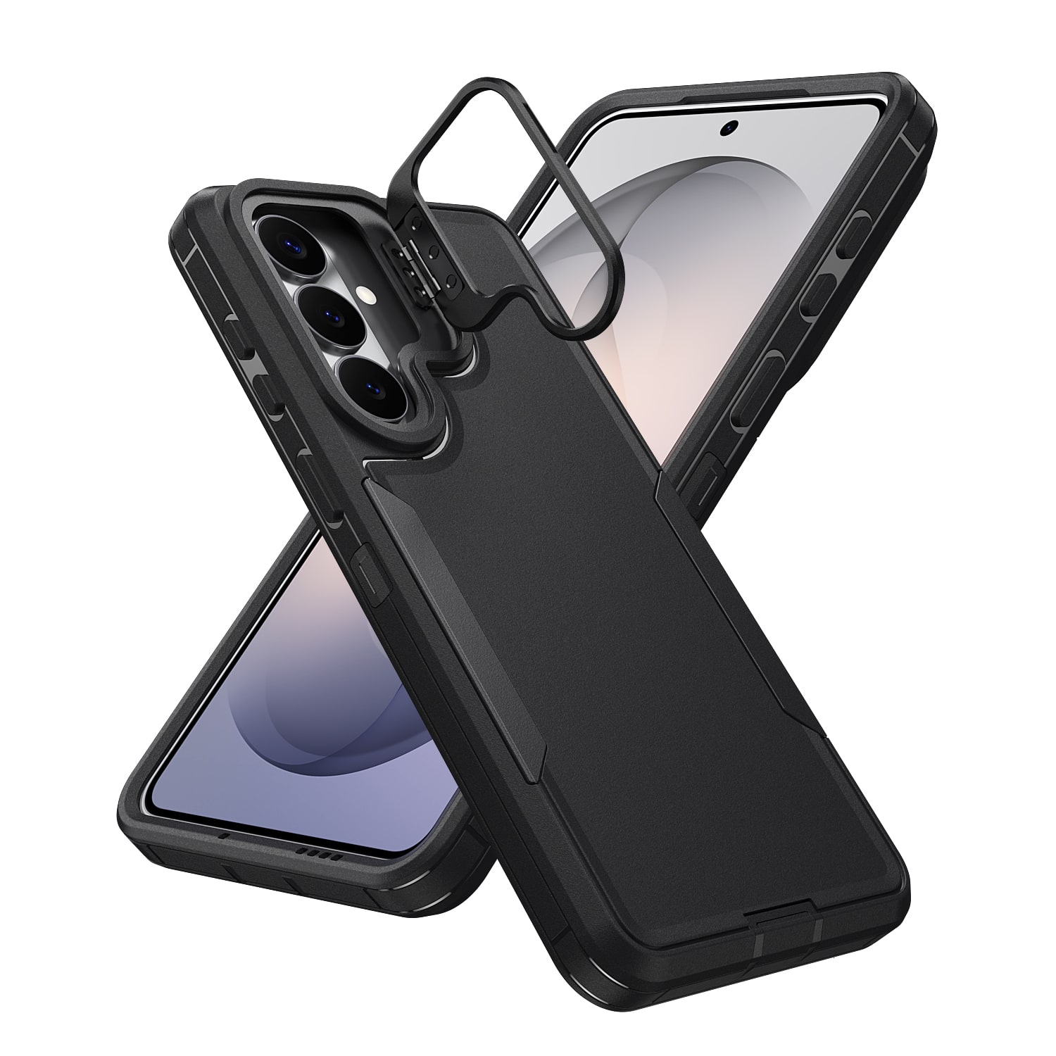 Dteck - For Samsung Galaxy S26+ Rugged Case, Heavy Duty Dual Layer Shockproof Lens Kickstand Drop Protection Cover - Black