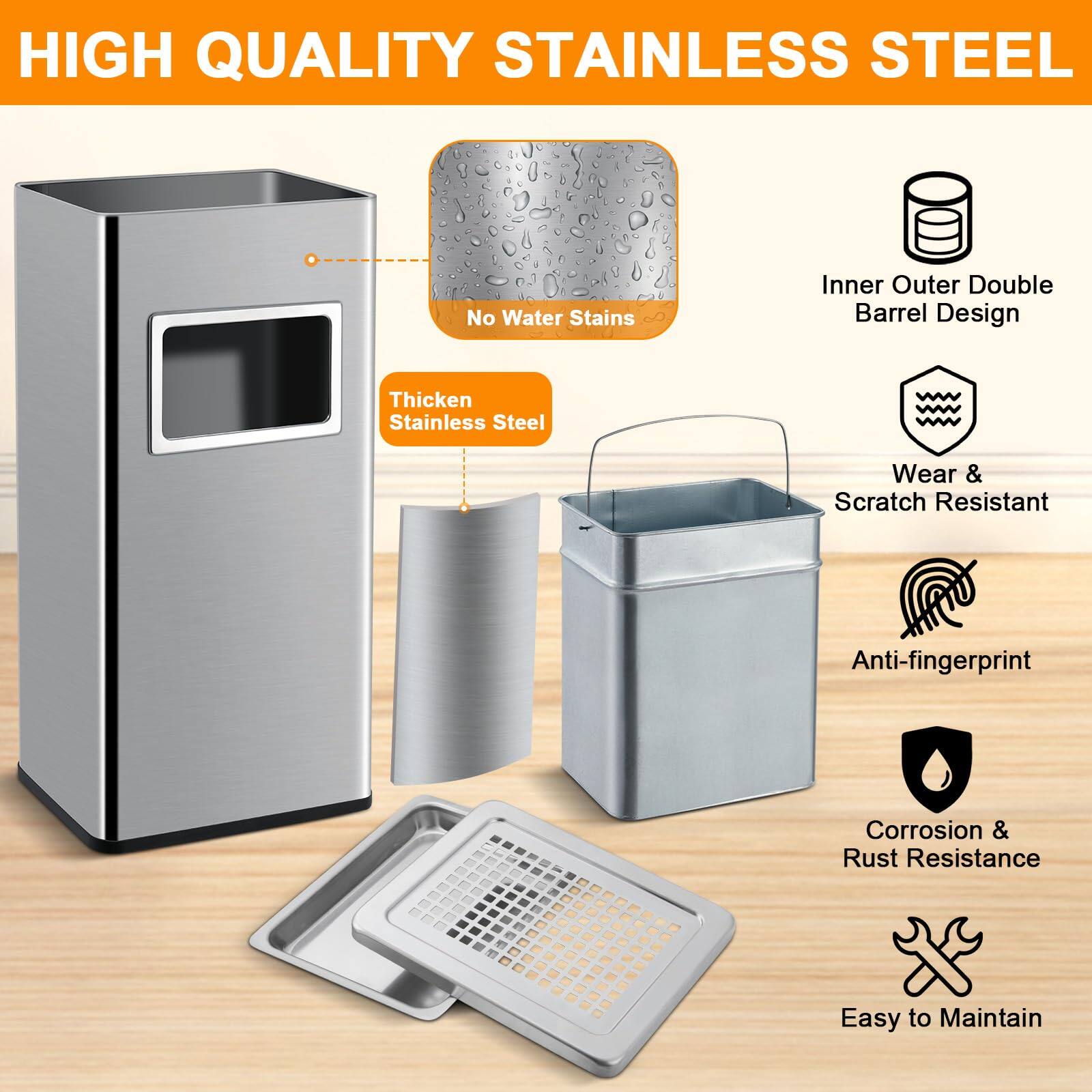 HIGH QUALITY STAINLESS STEEL

- No Water Stains
- Inner Outer Double Barrel Design
- Thickened Stainless Steel
- Wear & Scratch Resistant
- Anti-fingerprint
- Corrosion & Rust Resistance
- Easy to Maintain