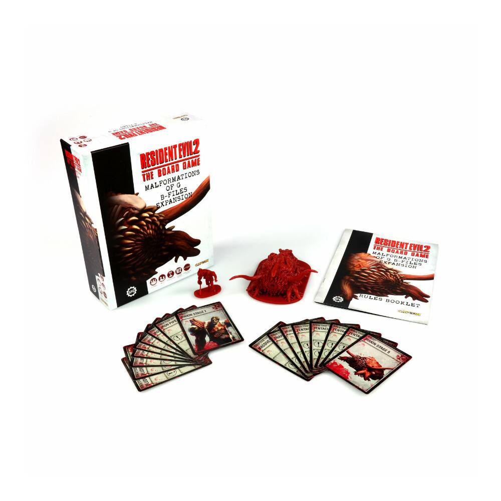 1. RESIDENT EVIL 2 THE BOARD GAME
   - MALFORMATIONS OF G B-FILES EXPANSION

2. RESIDENT EVIL 2 THE BOARD GAME
   - MALFORMATIONS OF G B-FILES EXPANSION
   - RULES BOOKLET

3. RESIDENT EVIL 2 THE BOARD GAME
   - MALFORMATIONS OF G B-FILES EXPANSION