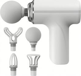 Cluzine - Mini Massage Gun Portable Travel Size 6 Speeds 4 Heads Timer Control - White
