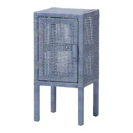 bali & pari - Vivan Natural Rattan Nightstand - Handwoven Wicker Accent Bedside Table with Interior Shelving and Elevated Base - Navy Blue