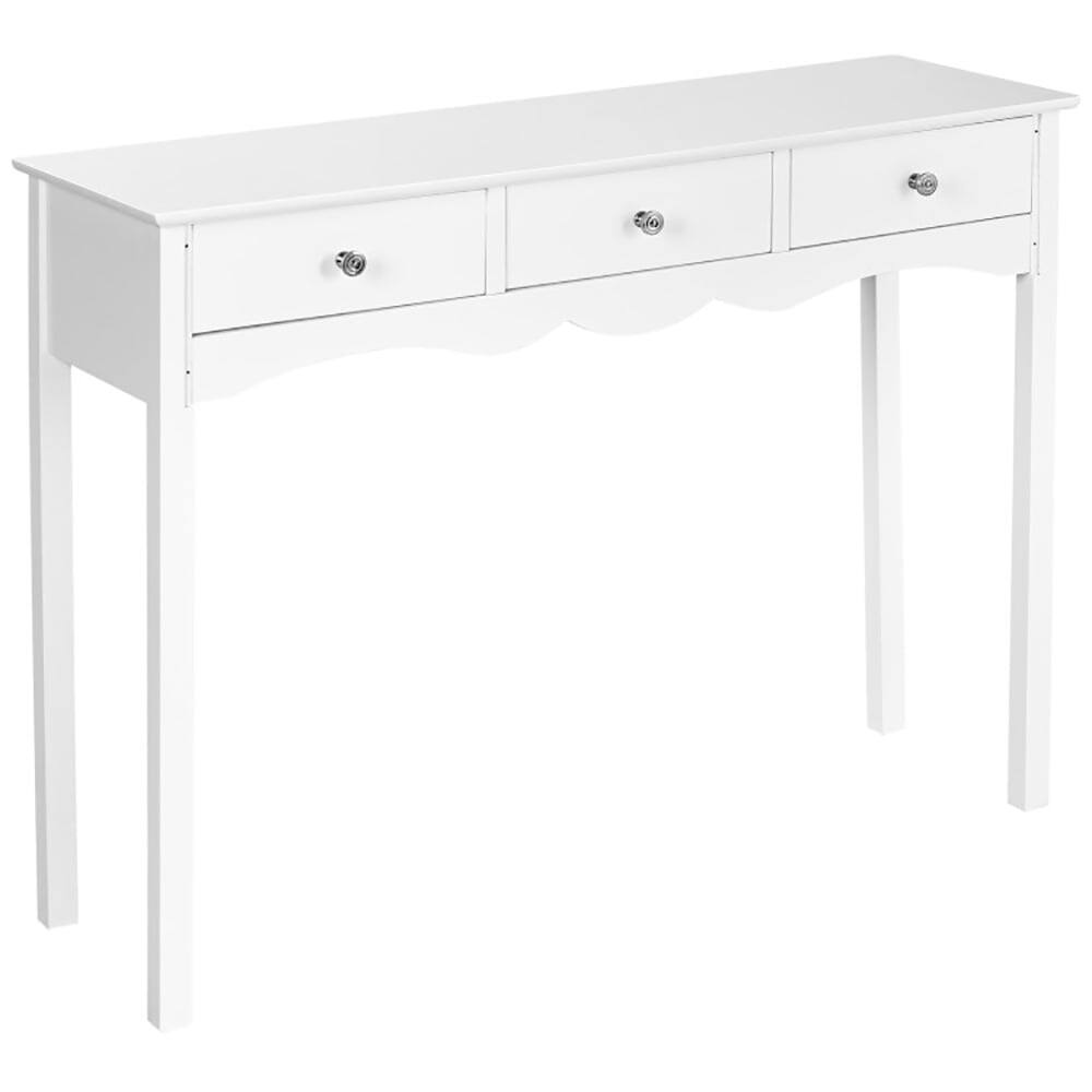 Angle. Kadyn - Side Sofa Table with Storage 3-Drawers-white, Narrow Console Table, Entryway Hall Table with Shelves for Foyer - White.