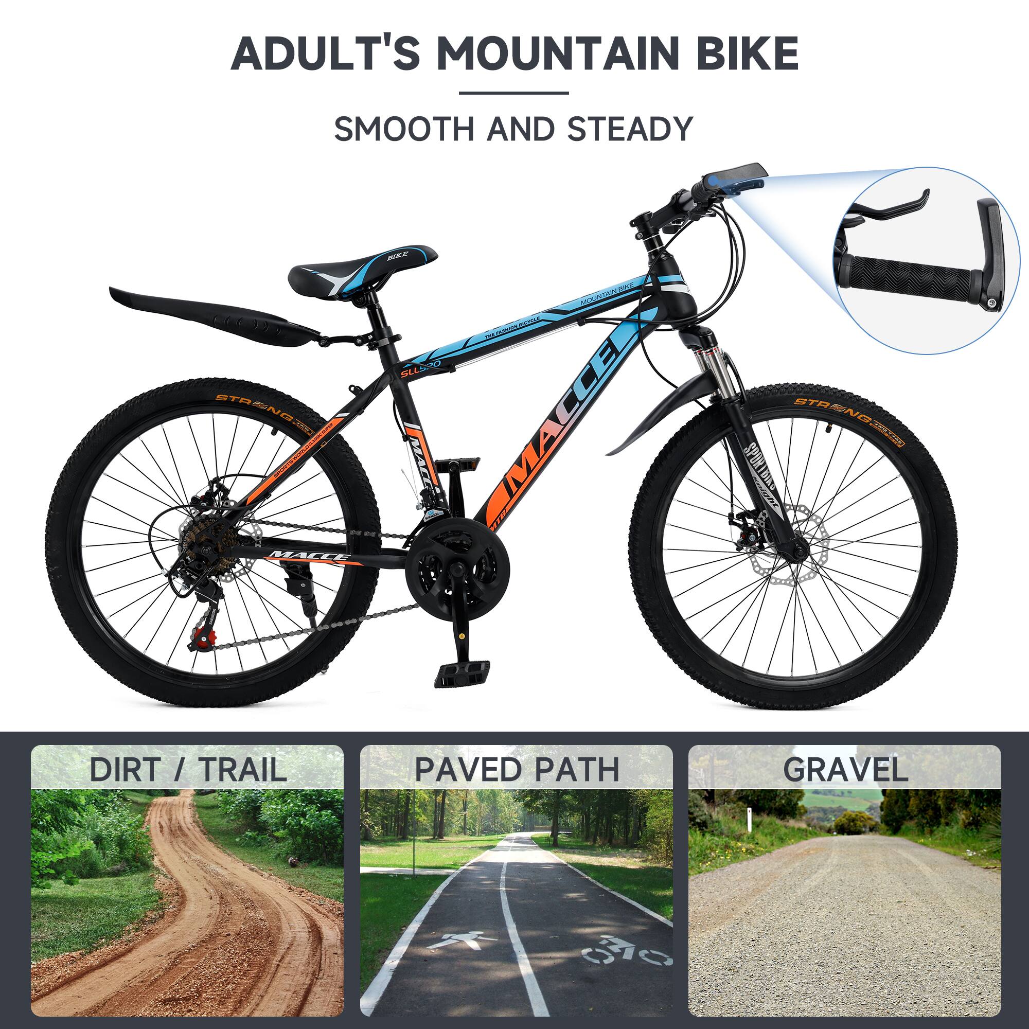 ADULT'S MOUNTAIN BIKE  
SMOOTH AND STEADY  

DIRT / TRAIL  
PAVED PATH  
GRAVEL