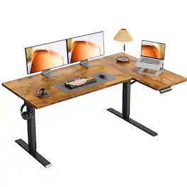 OffiGo - L Shaped Electric Standing Desk, Height Adjustable Reversible Corner Stand Up Desk for Home Office - Carbon Fiber Black