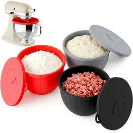 Gvode - Silicone Mixing Bowl Liners with Lids for 5 Qt KitchenAid Tilt-Head Stand Mixers, Set of 3 - Red/black/grey