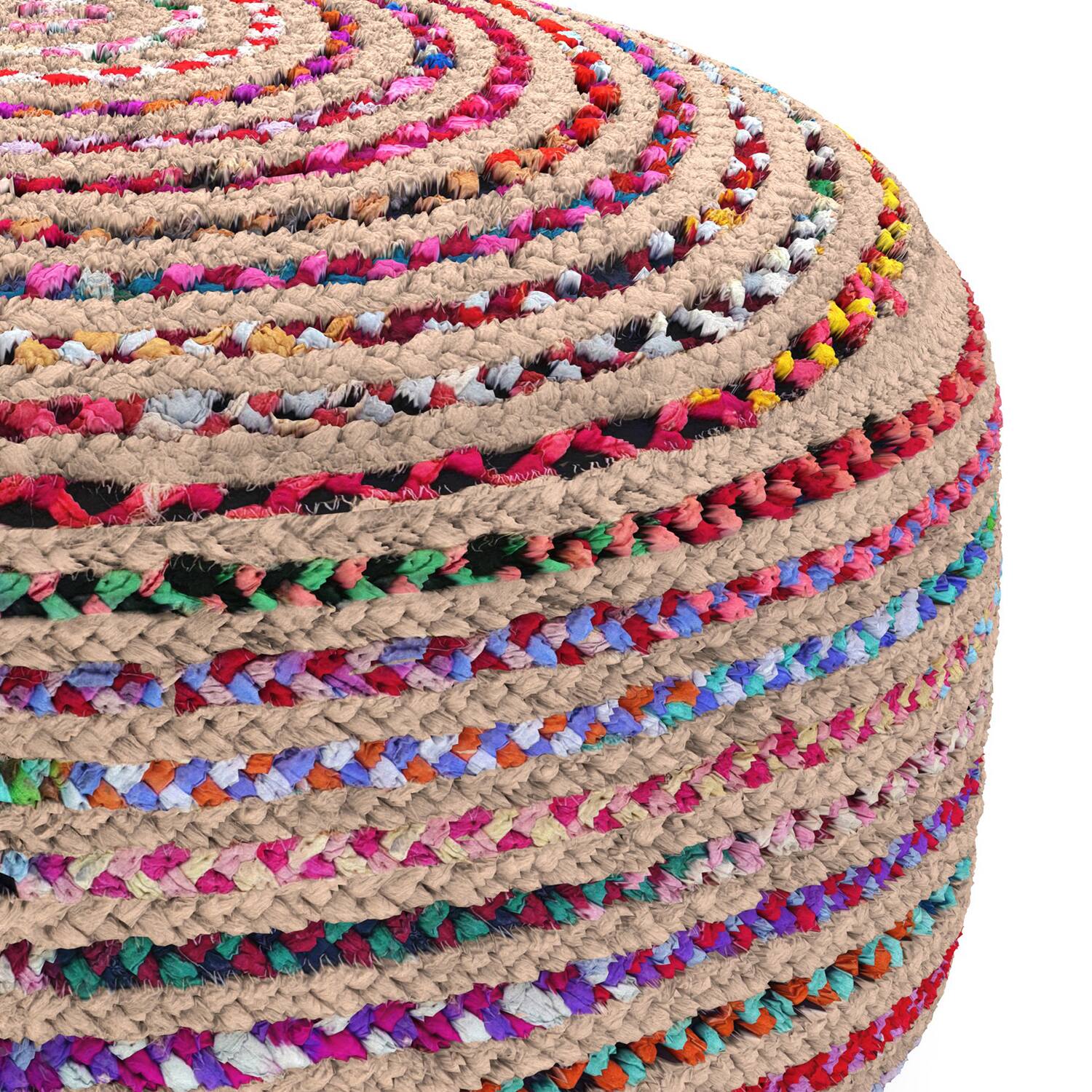 Alt View 2. Simpli Home - Simpli Home Margo 30 inch Wide Round Pouf in Multi-Color Handwoven Jute and Cotton - Multi Color.