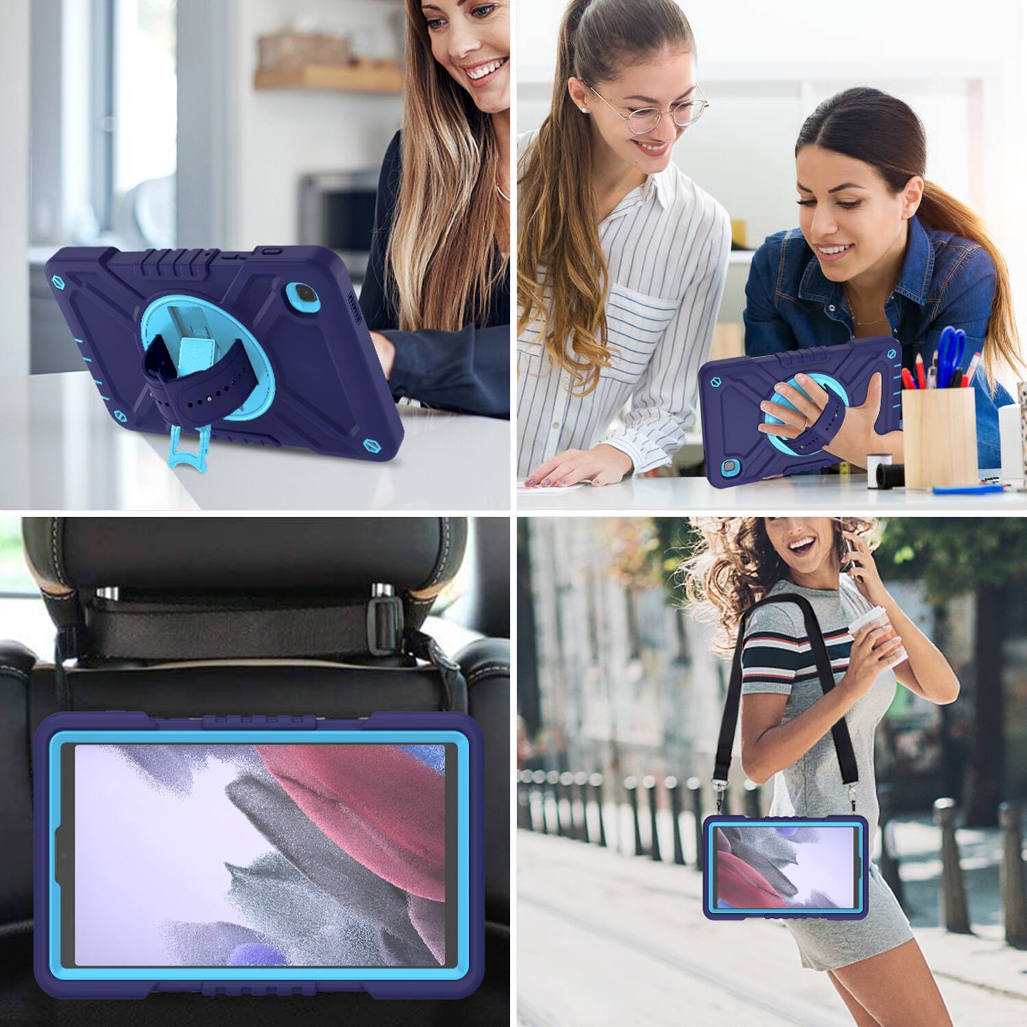 Alt View 7. Dteck - for Samsung Galaxy Tab A7 Lite 8.7 (2021) Rugged Case,Heavy Duty Shockproof Stand Cover with Shoulder Strap+Handstrap - Navyblue.
