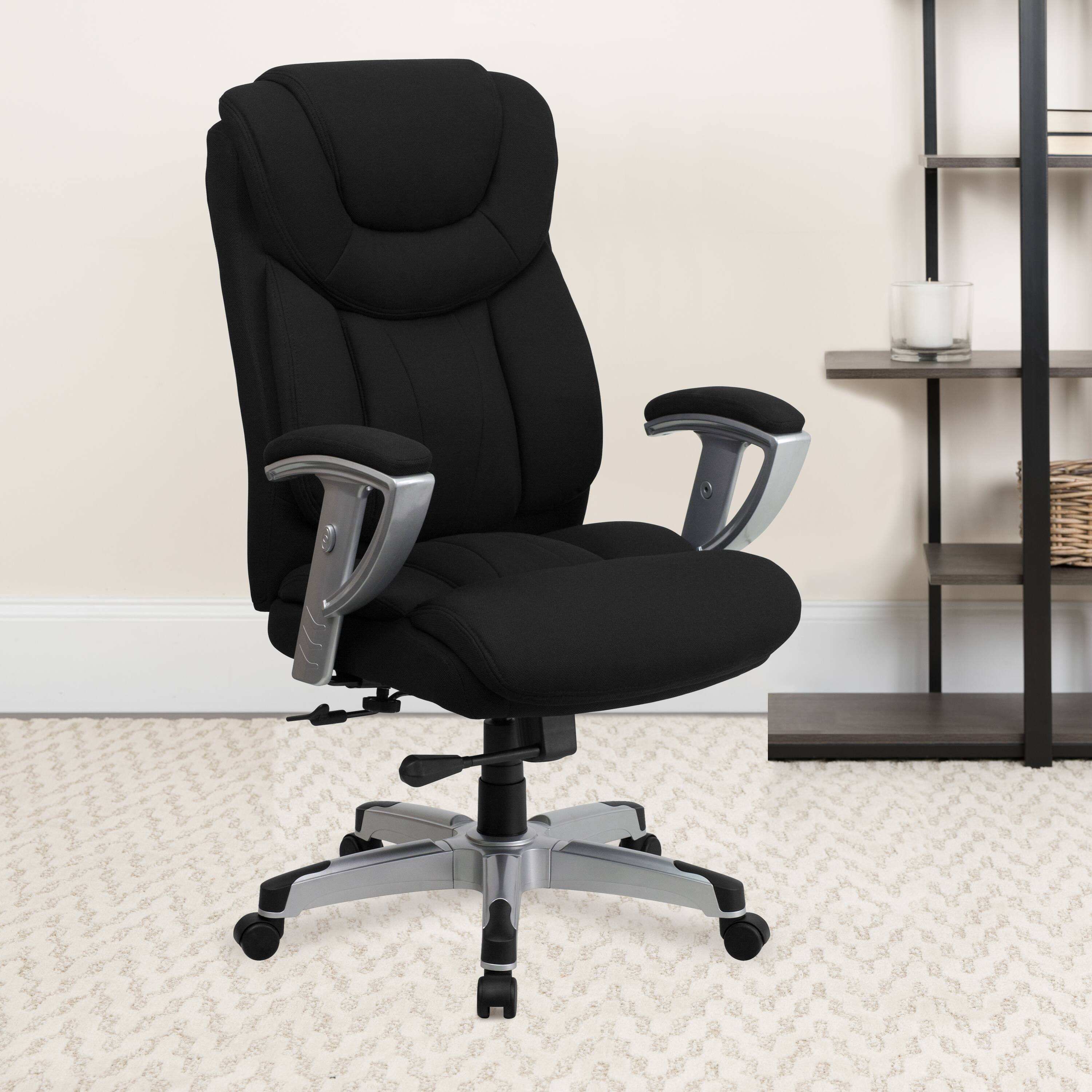 Alt View 1. Emma + Oliver - 400 lb. Big & Tall High Back Ergonomic Office Chair, Silver Adjustable Arms - Black Fabric.