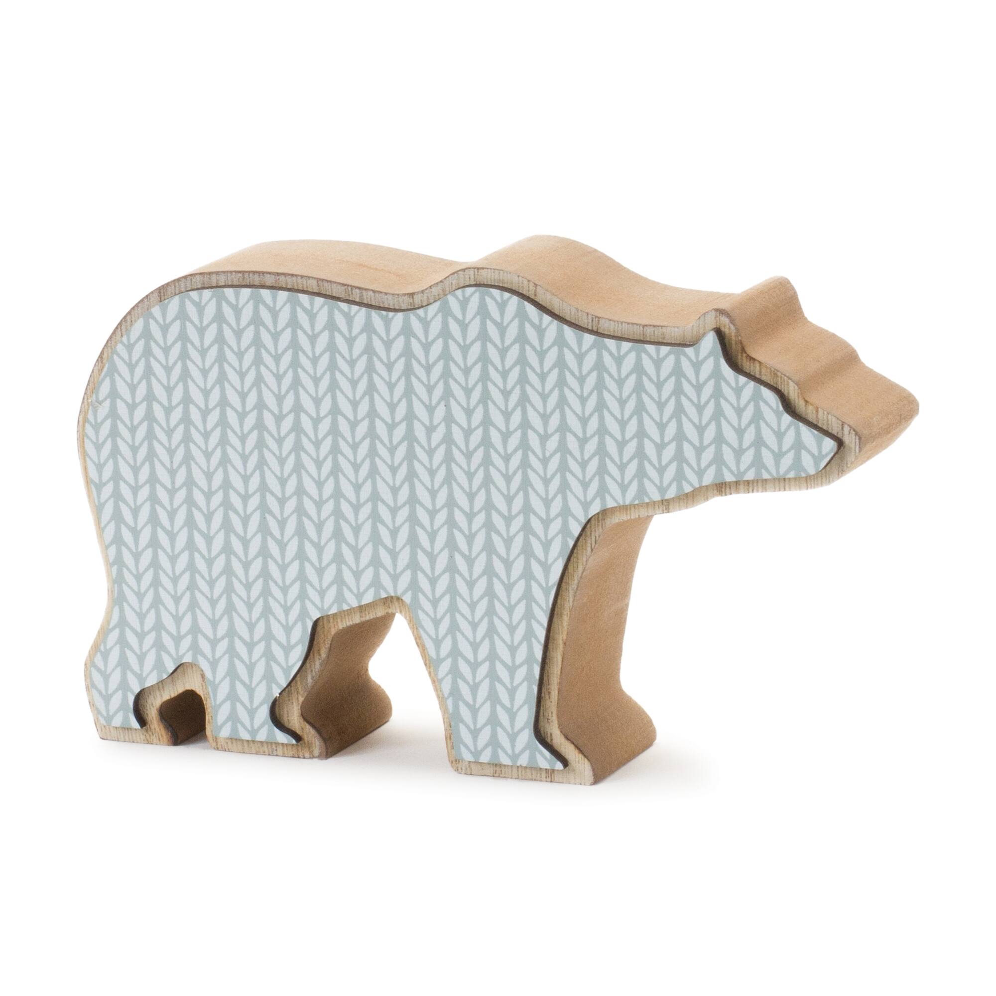 Left. BreeBe - Wood Polar Bear Decor (Set of 2) - Blue, White, Tan.