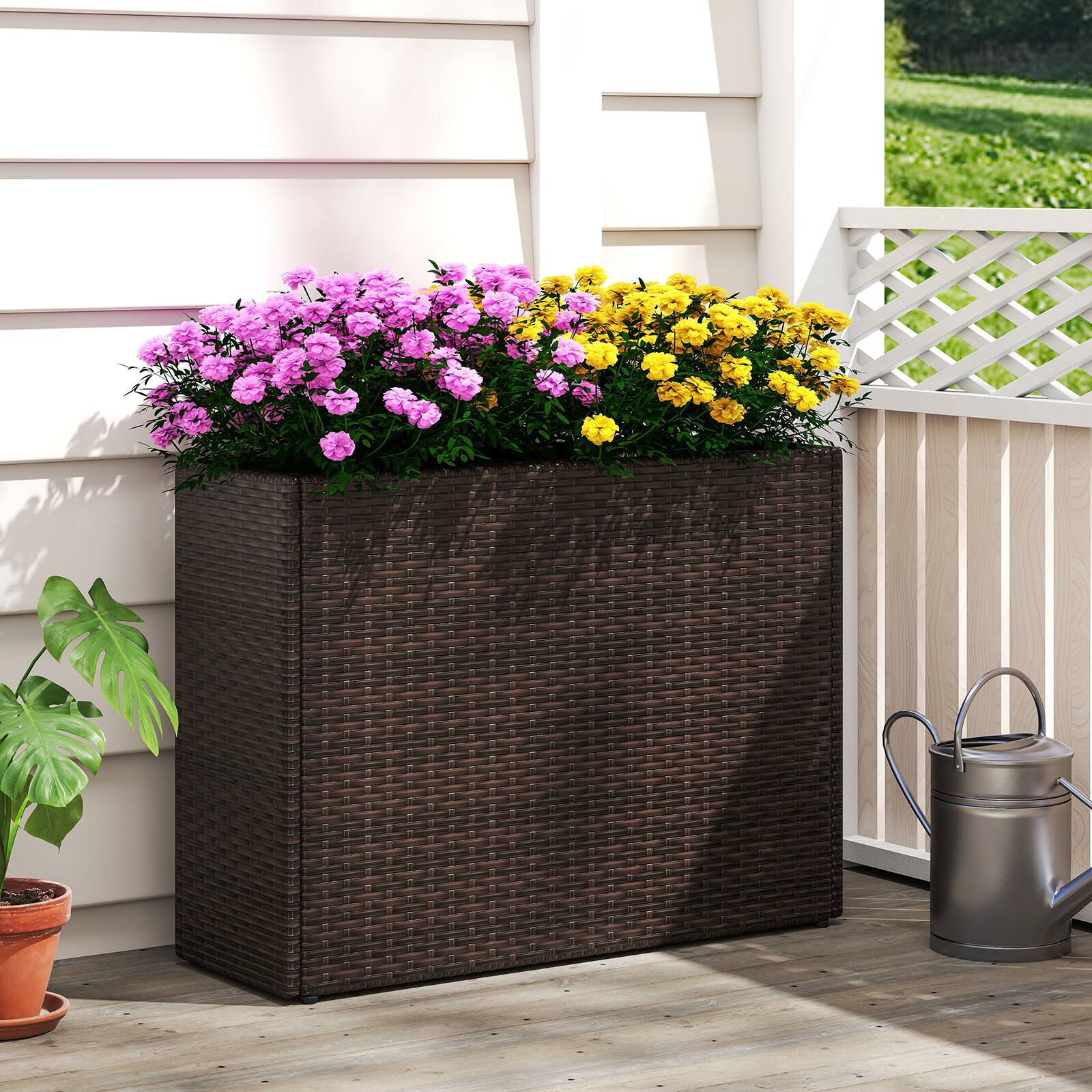 Alt View 4. Costway - Costway 2 PCS 24" Tall PE Rattan Planter Box with Removable Liner for Front Porch Patio - Mixed Brown.
