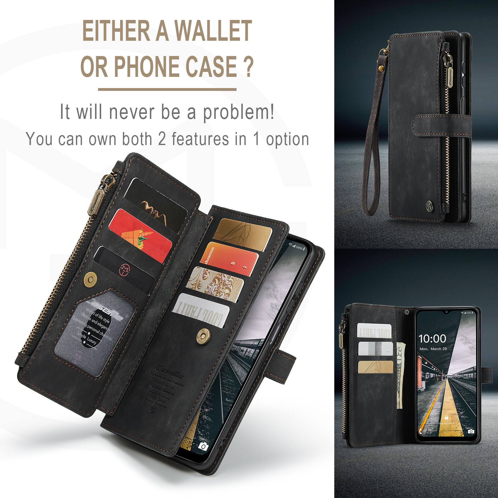 EITHER A WALLET OR PHONE CASE?  
It will never be a problem!  
You can own both 2 features in 1 option