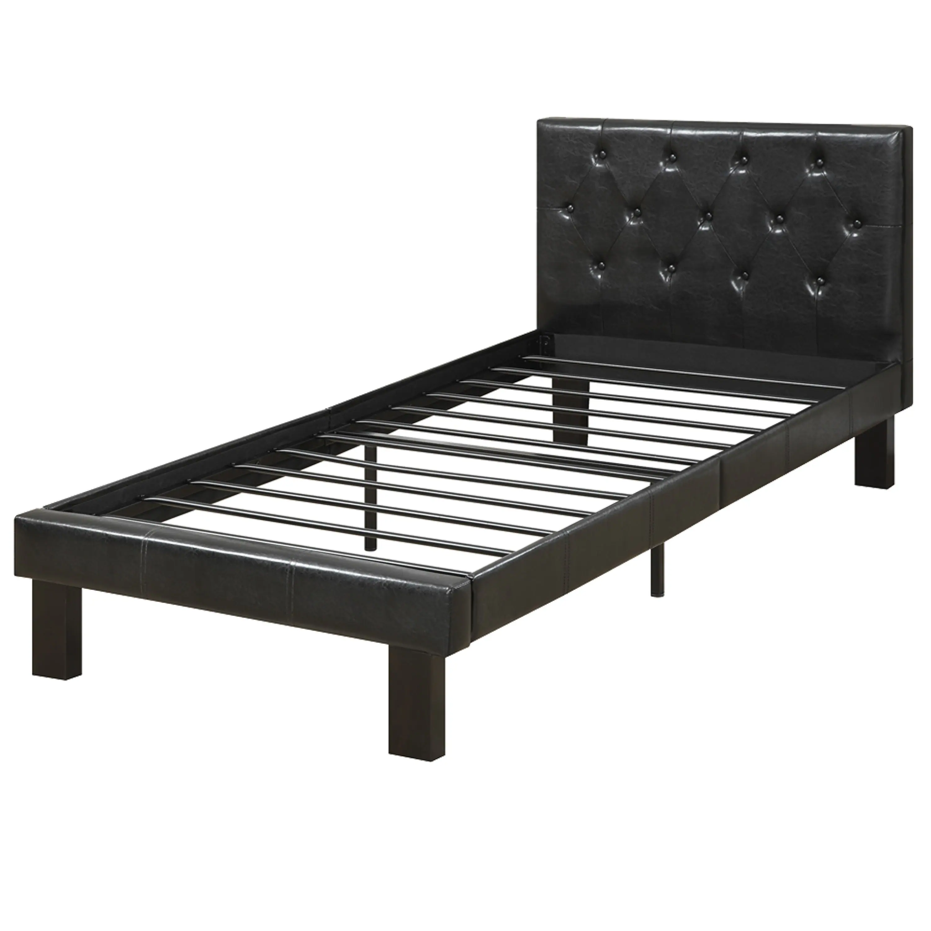 Alt View 1. Manhattan Lane - Faux Leather Upholstered Twin size Bed With tufted Headboard - Black.
