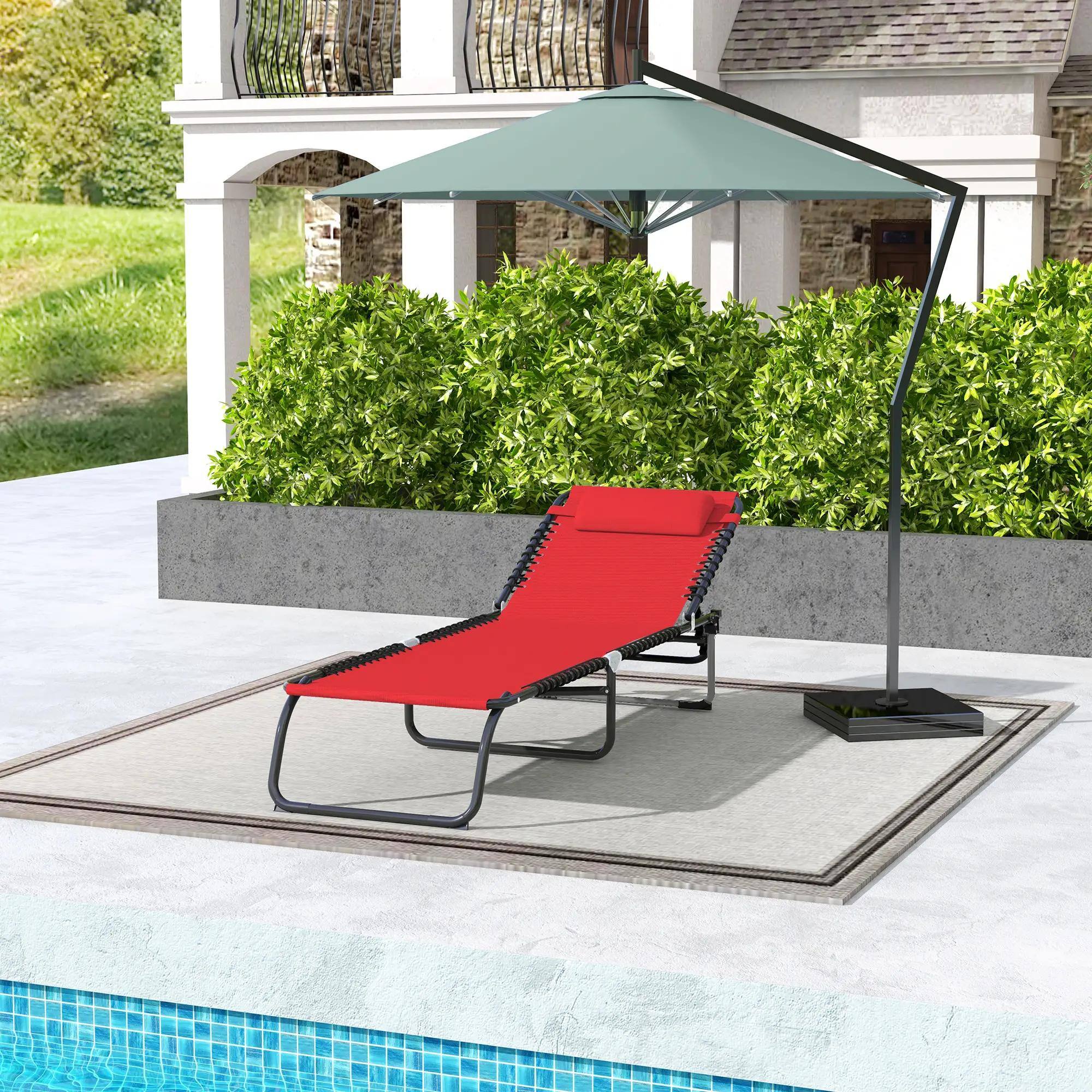 Left. Resenkos - Resenkos Foldable Chaise Lounge, 4-Position Reclining Back, Trifold Portable design And Breathable Mesh, Wine Red - Wine Red.