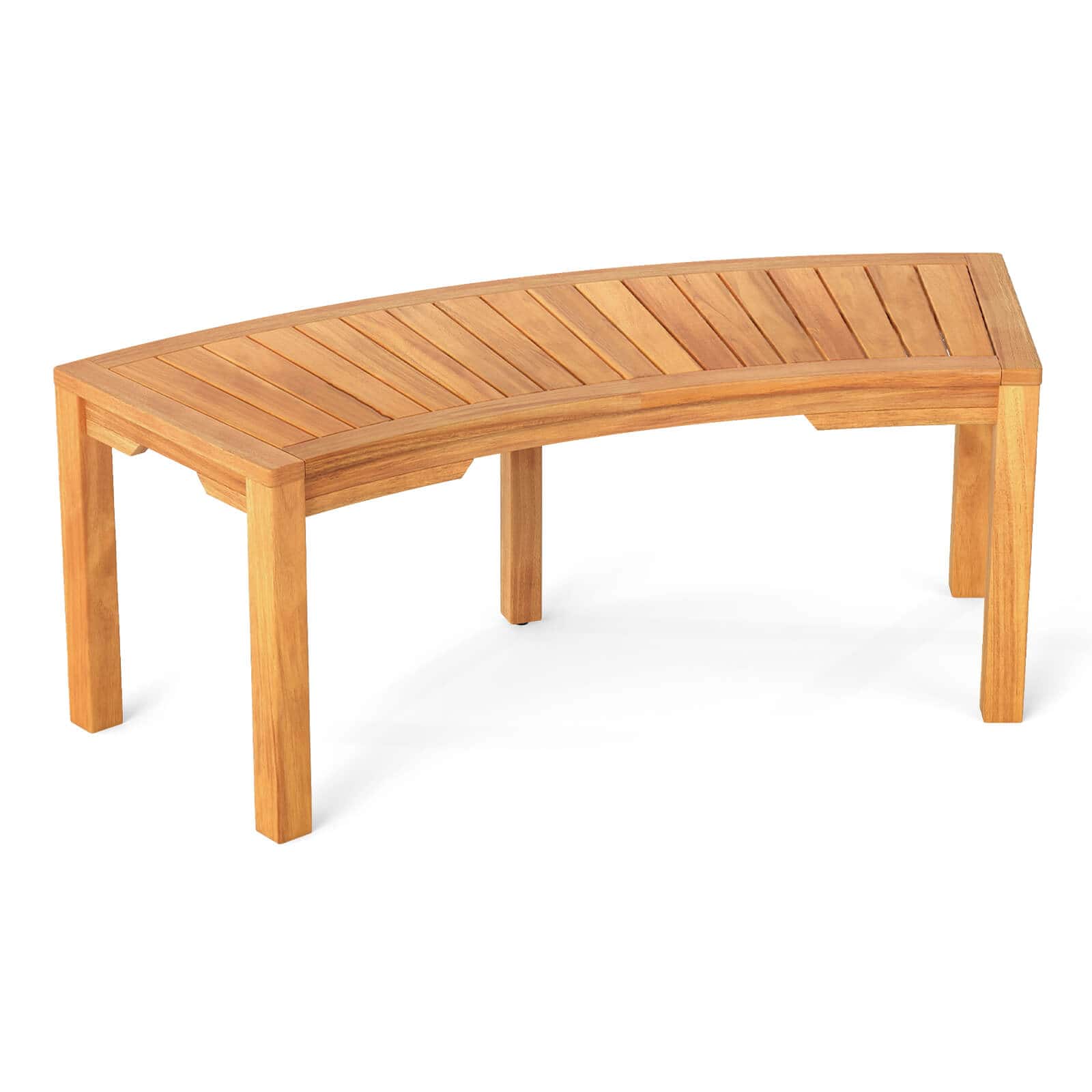 Costway - 1 PCS Outdoor Curved Bench with Slatted Seat Wrap Around Tree Bench 2-Person Seating - Natural