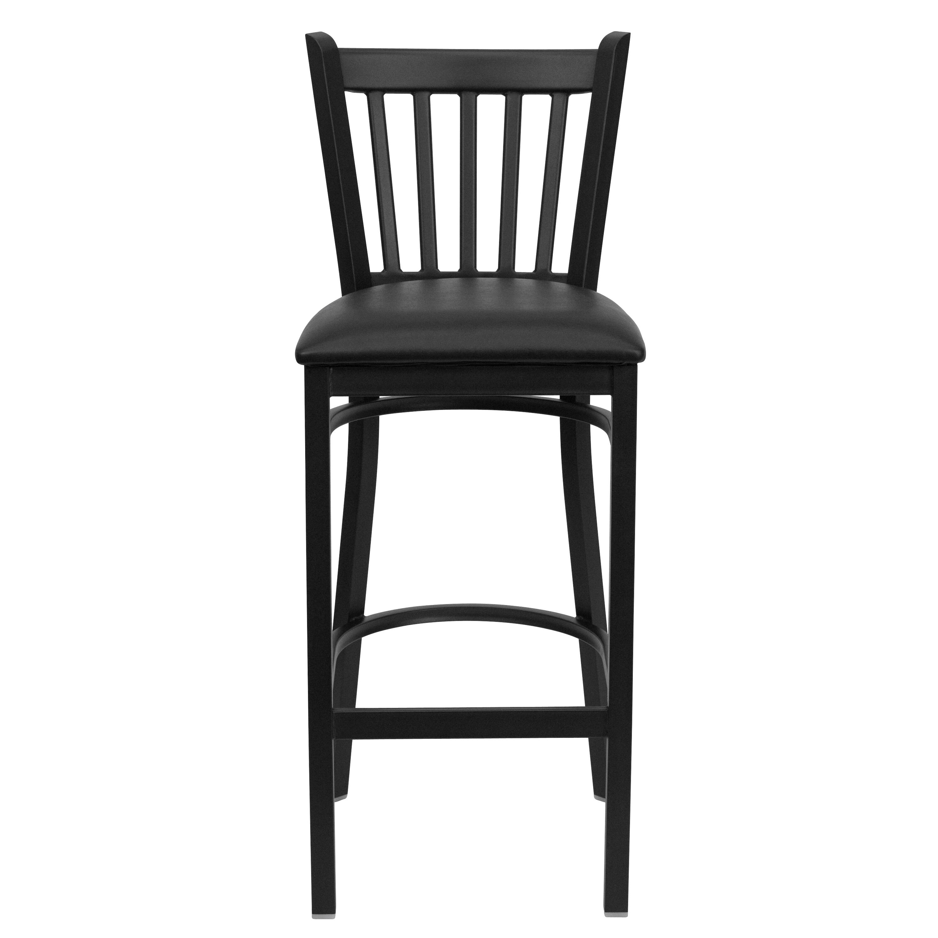 Alt View 8. Emma + Oliver - Vertical Back Metal Restaurant Dining Barstool - Black Vinyl Seat/Black Metal Frame.