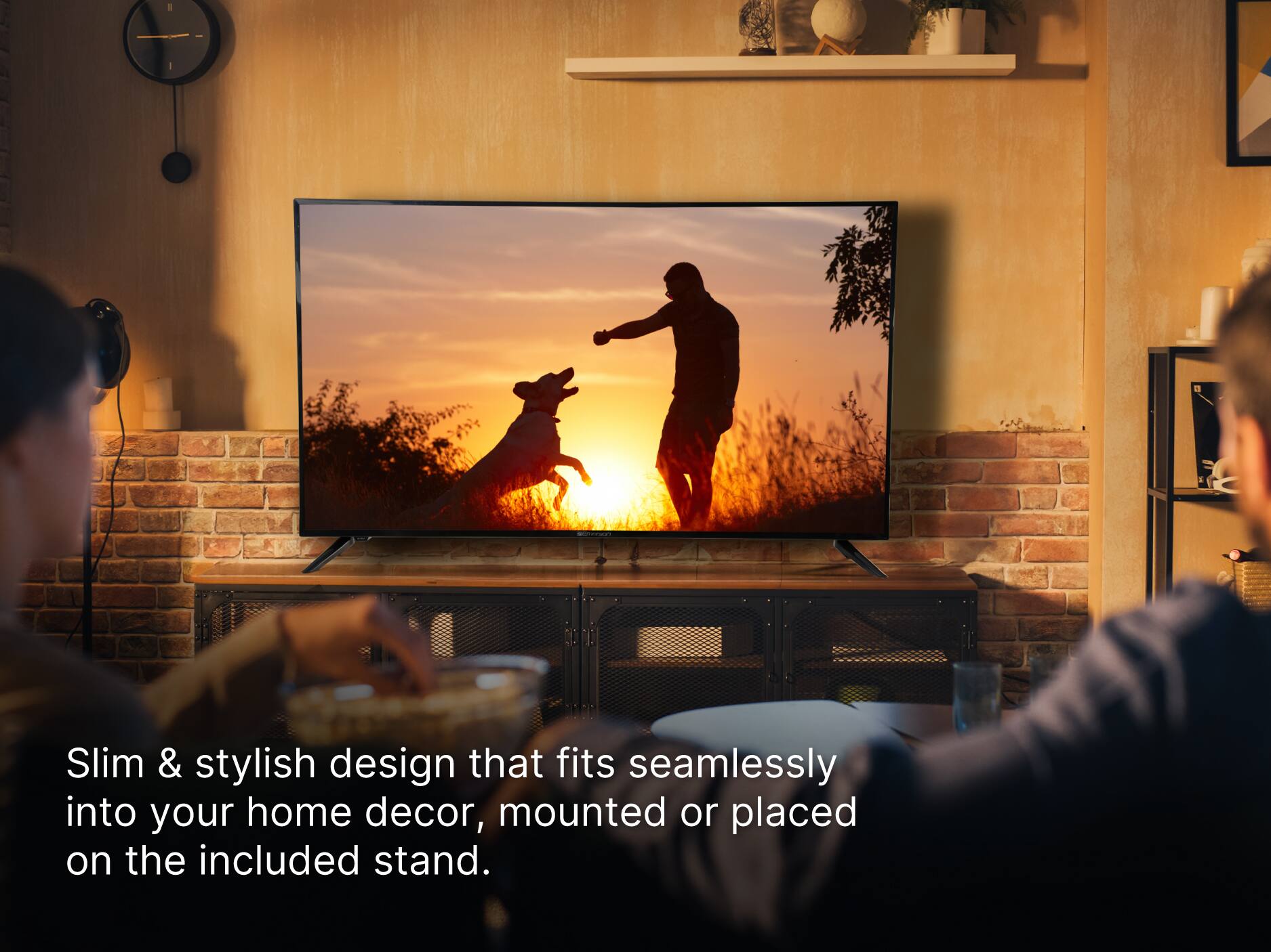 Slim & stylish design that fits seamlessly into your home decor, mounted or placed on the included stand.