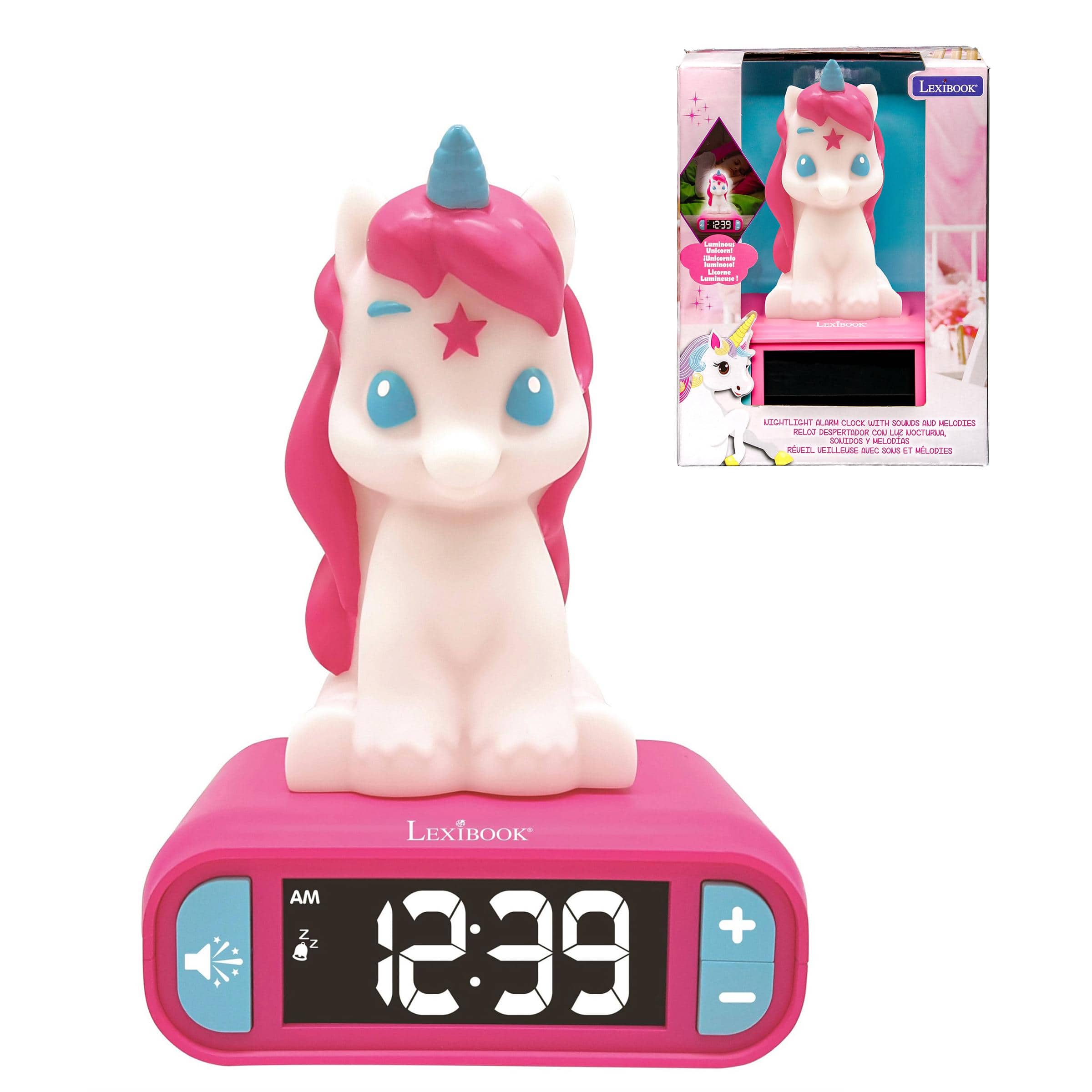 Lexibook - Unicorn Night Light Alarm Clock with Sounds - Pink