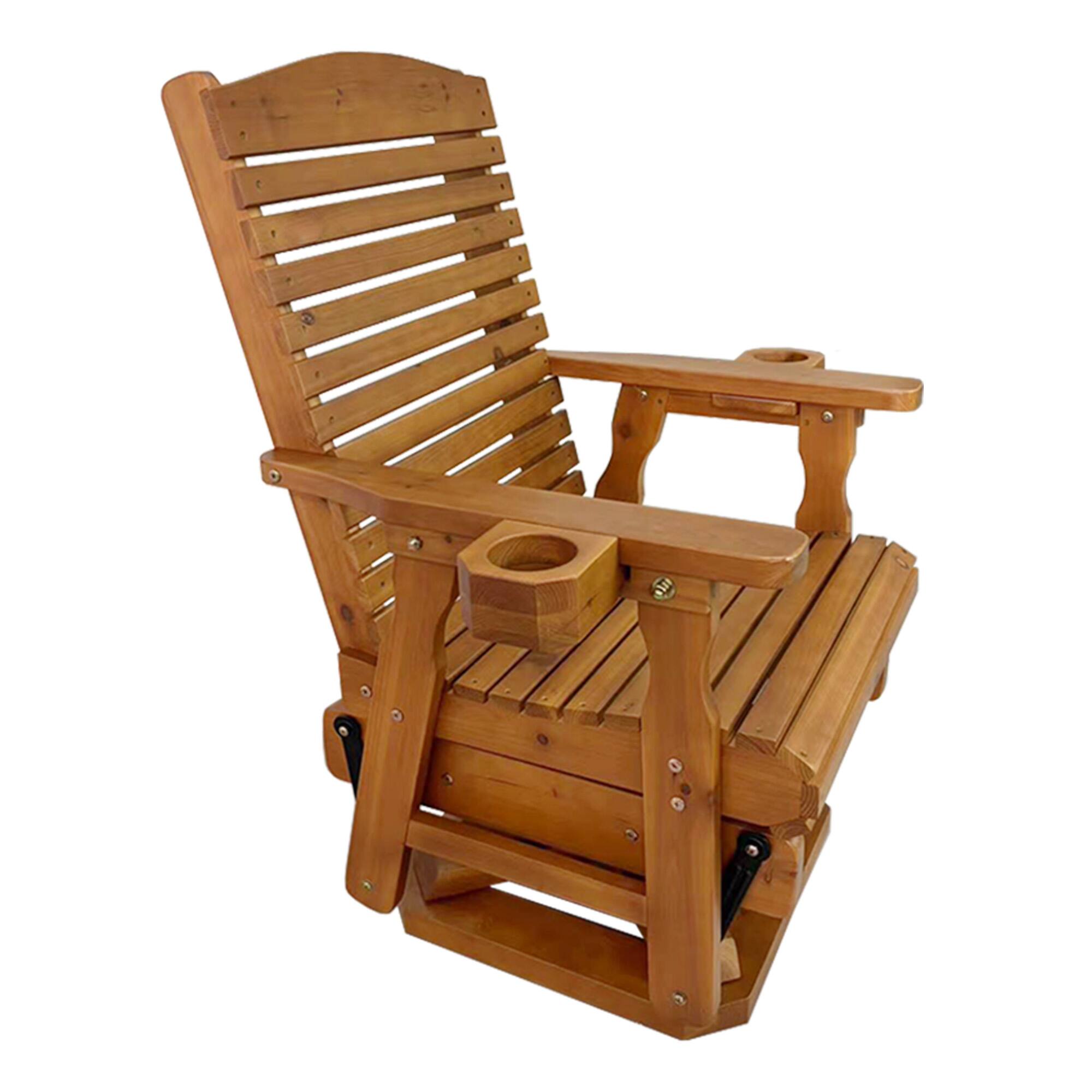 Alt View 5. Fortune Candy - Wooden Swivel Glider Chair, 360° Patio Rocker, Solid Fir Wood, Smooth Glide for Porch Yard Garden（Teak Tone） - Teak Tone.